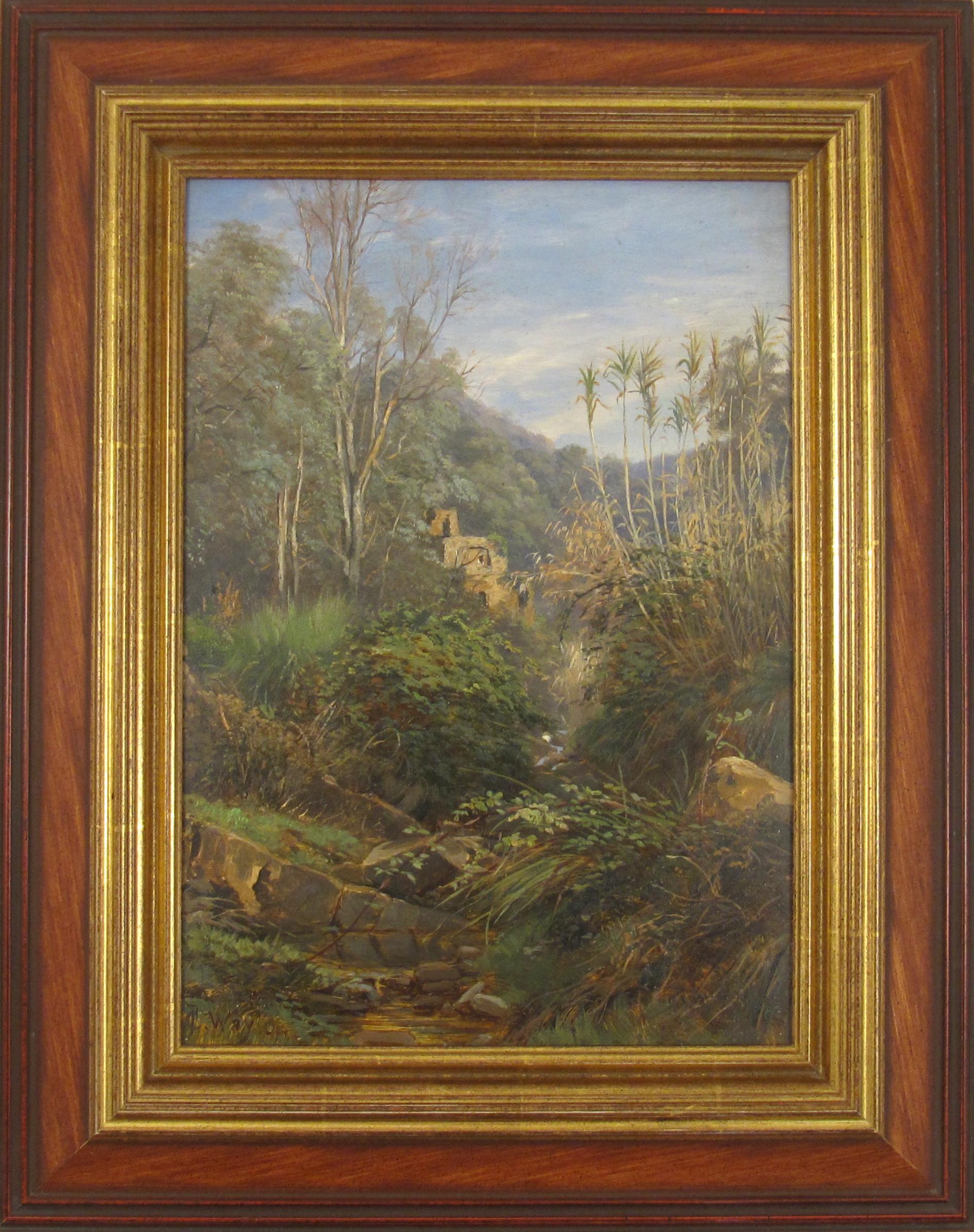 Charles Jones Way ( 1835 - 1919) Stream au-dessus d'Ospedaletti Italie Peinture à l'huile