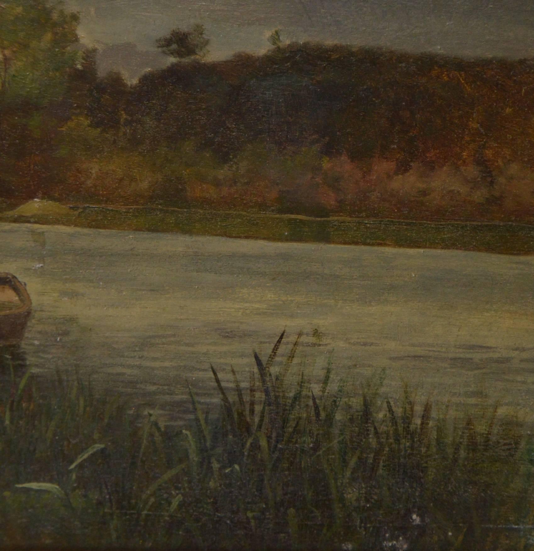 Mid-19th Century Charles Joseph Beauverie, Barbizon School Riverscape with a Fisherman