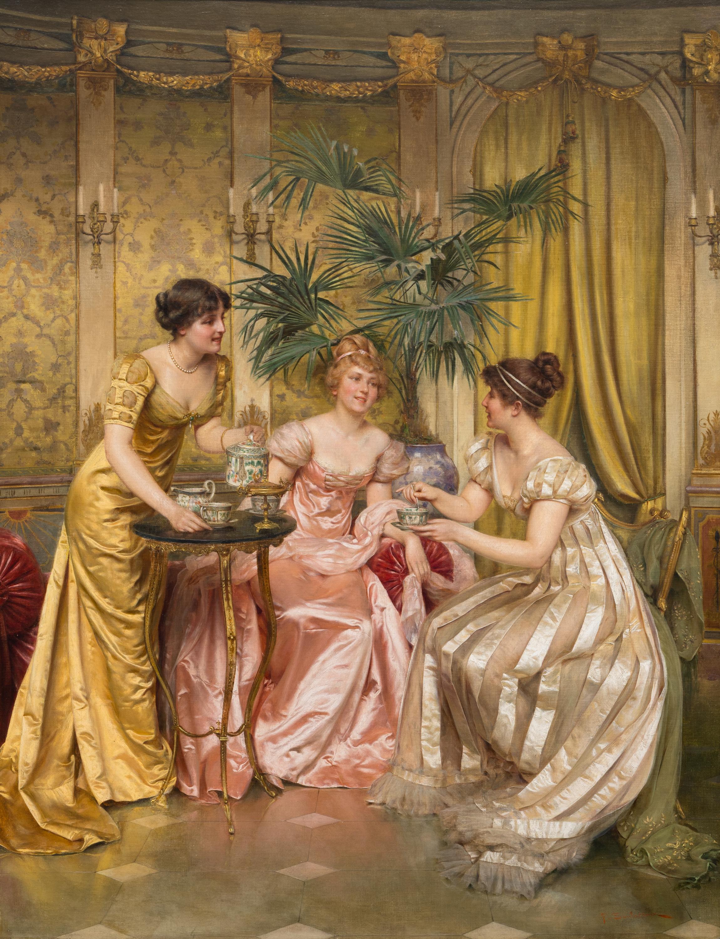 Afternoon Tea - 19th Century Oil on Canvas Painting