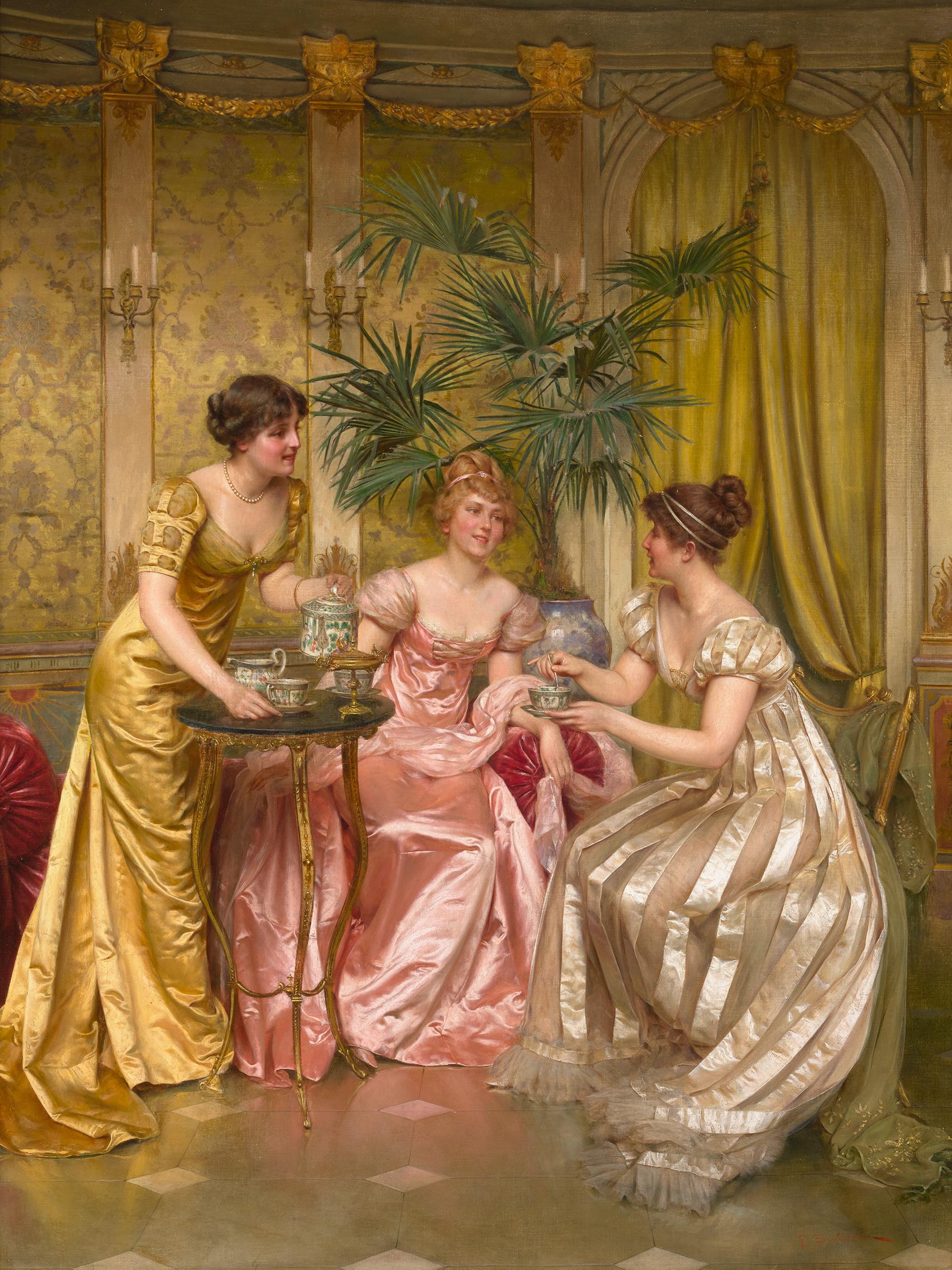 Charles-Joseph-Frédéric Soulacroix
1825-1879  French

Afternoon Tea

Oil on canvas
Signed "F. Soulacroix" (lower right)

A charming trio sits down for afternoon tea in this enchanting work by renowned costume painter Charles-Joseph-Frédéric