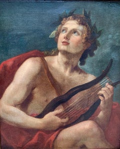 18th Century Natoire Painting of Apollo Semi-nude Playing a Lyre 