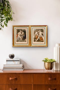 Paire de gravures françaises du 18ème siècle colorées à la main - Mythologie de Vénus Aphrodithe