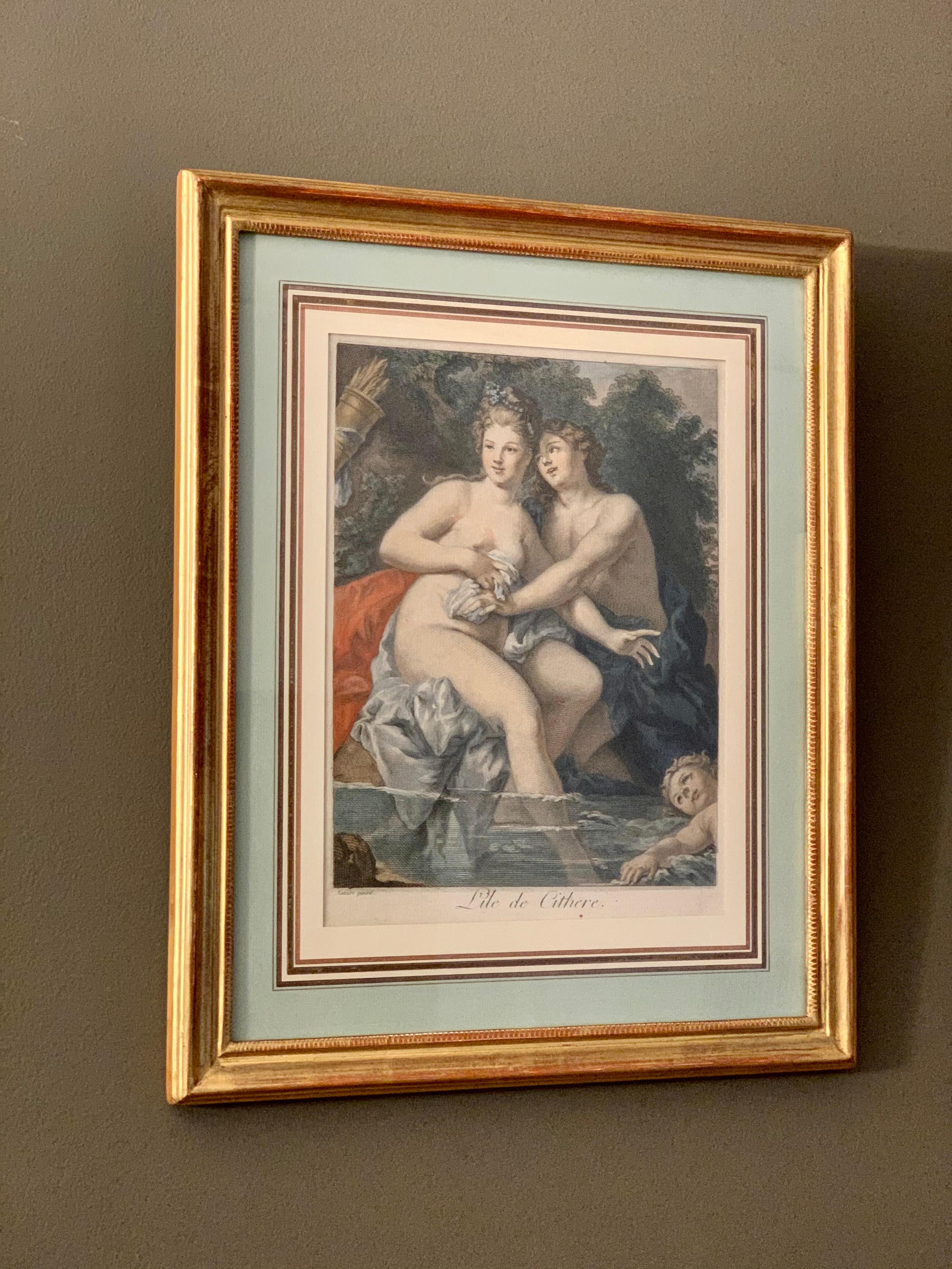 Pair of very fine 18th century mythological engravings based on magnificent paintings created by French artist Charles Joseph Natoire. 

These beautiful French engravings are hand coloured and depict the 