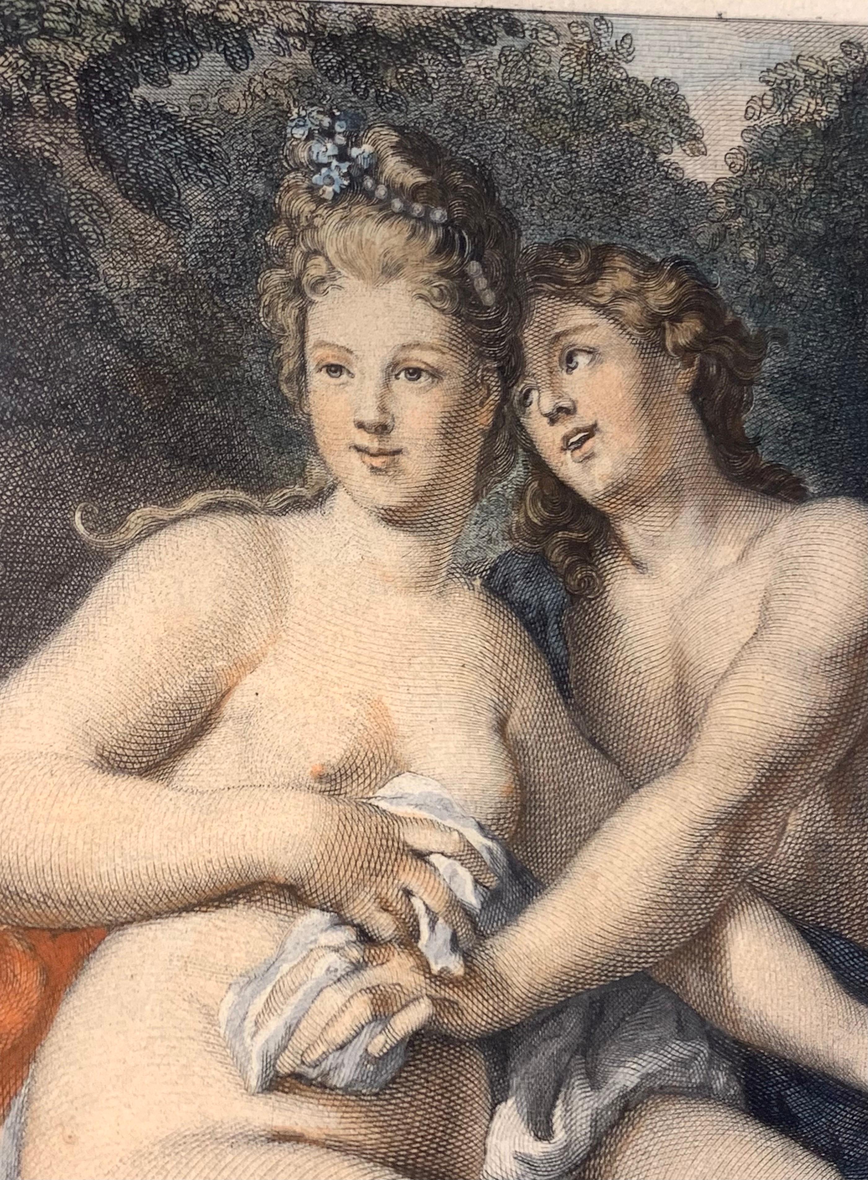 Pair of 18th Century French Hand Colored Engravings - Venus Aphrodithe Mythology 3