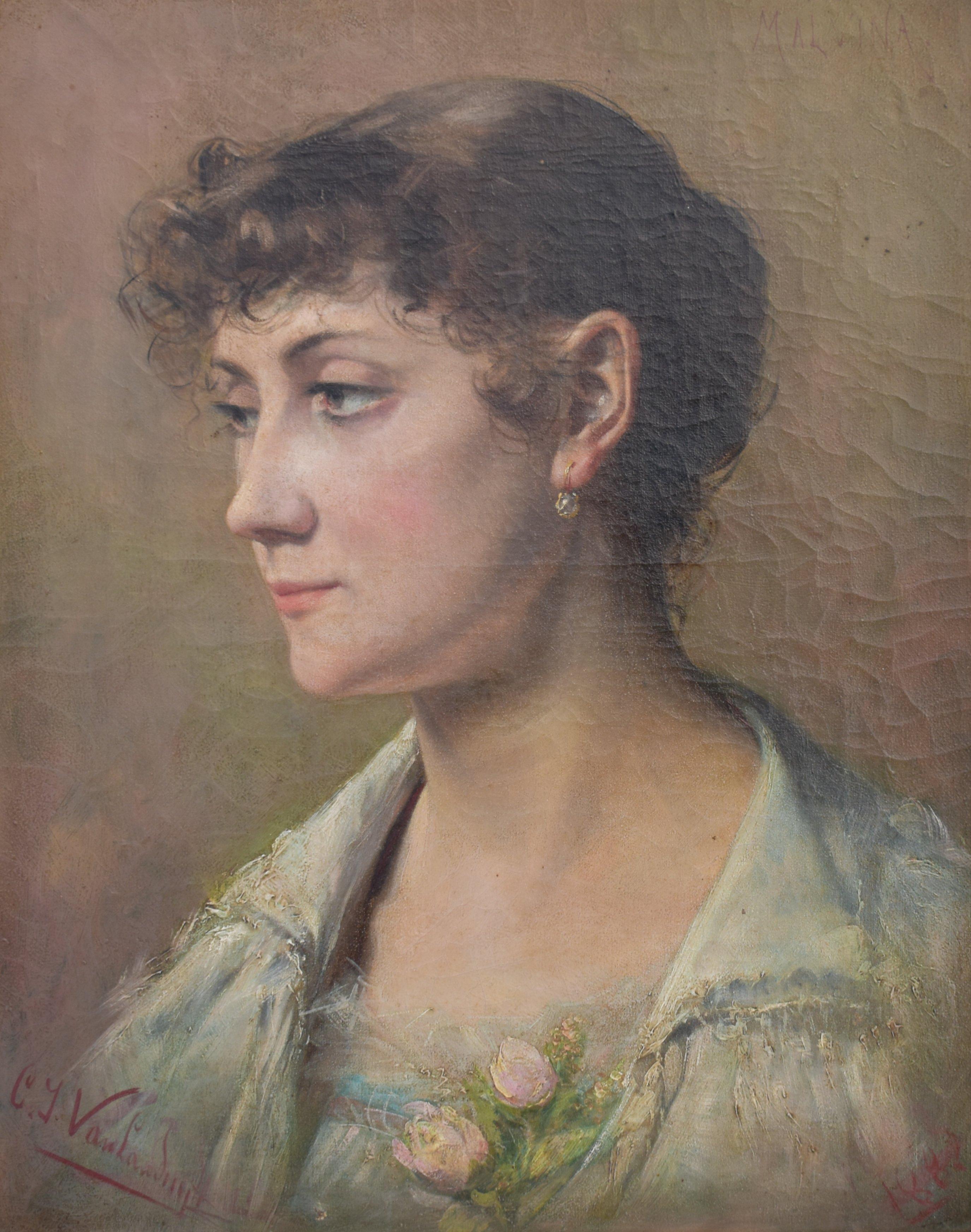 Un portrait sensible  de Malvina signée, datée de 1882 et présentée dans son magnifique cadre doré d'origine.

Van Landuyt était un peintre de l'école belge qui a étudié à l'Académie royale des beaux-arts de Bruxelles.  Il a été l'élève de Paul