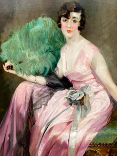 Lady in Rose' par Charles Joseph Watelet ( 1867 - 1954 ) signé et daté 1924
