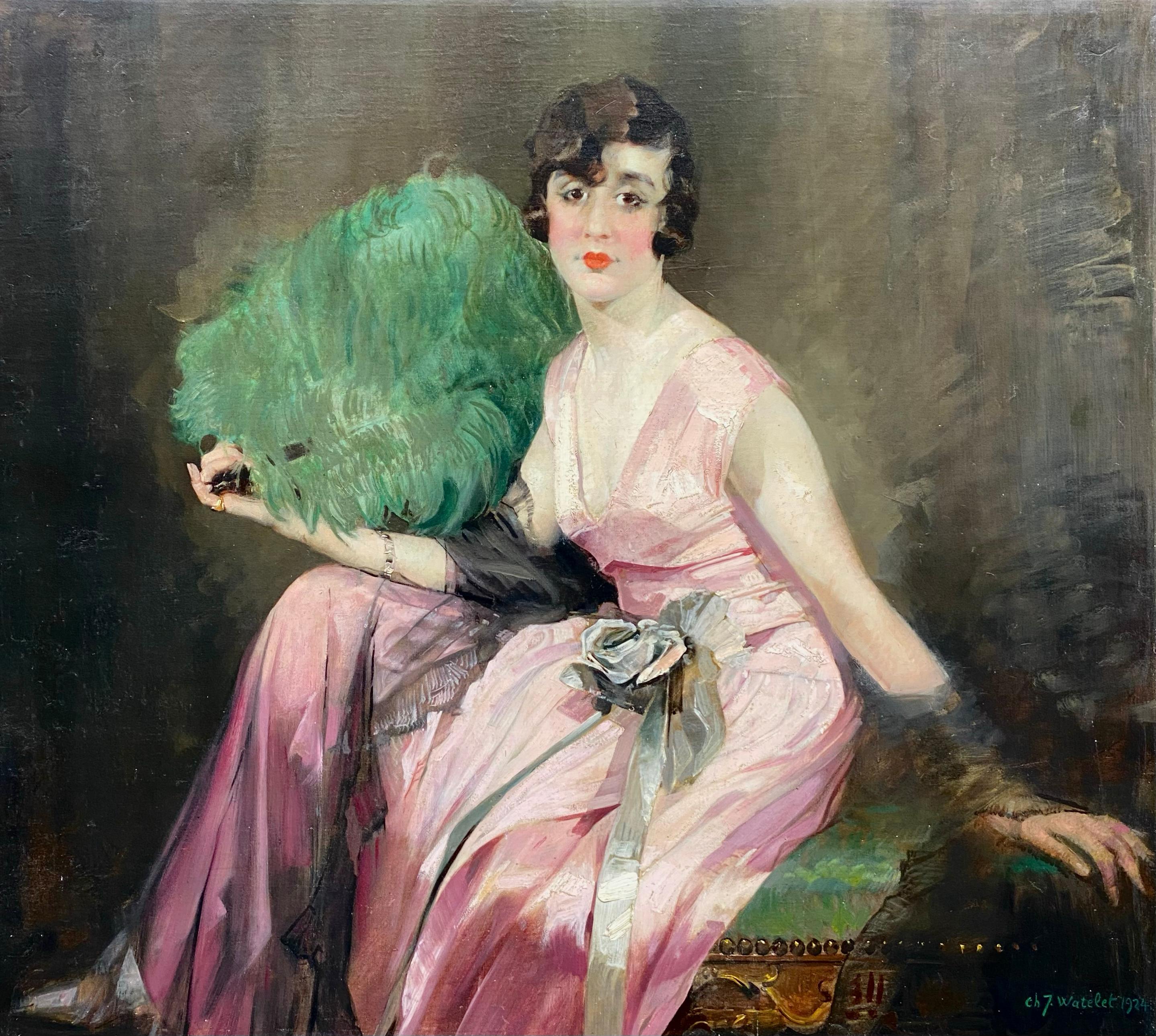 'Lady in Rose' by Charles Joseph Watelet ( 1867 – 1954 ) signed and dated 1924