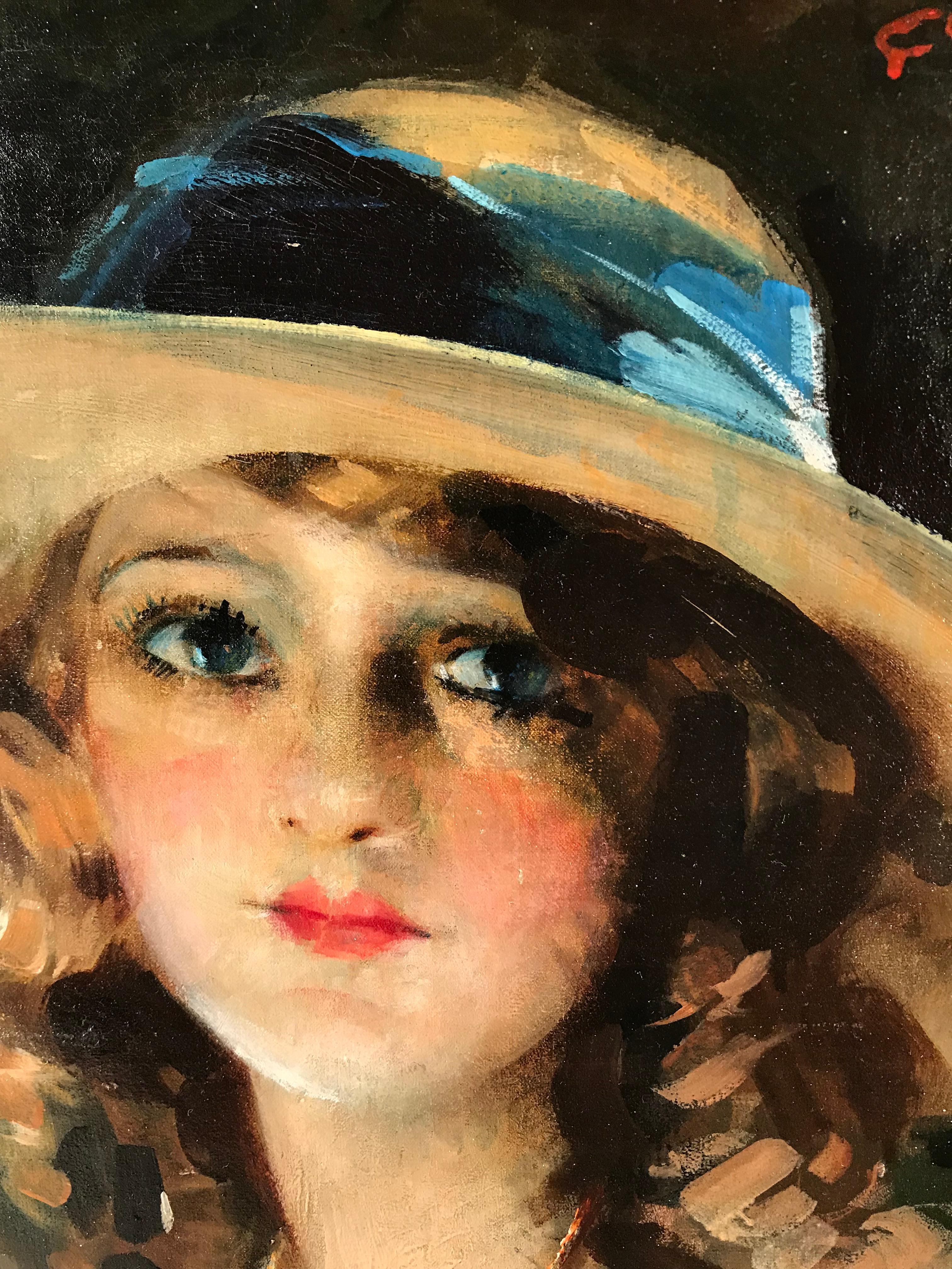 Charles Joseph Watelet (peintre belge 1867-1954),
Portrait d'une jeune femme appelée Daisy, huile sur toile. Encadré dans un magnifique cadre en bois doré sculpté à la main.