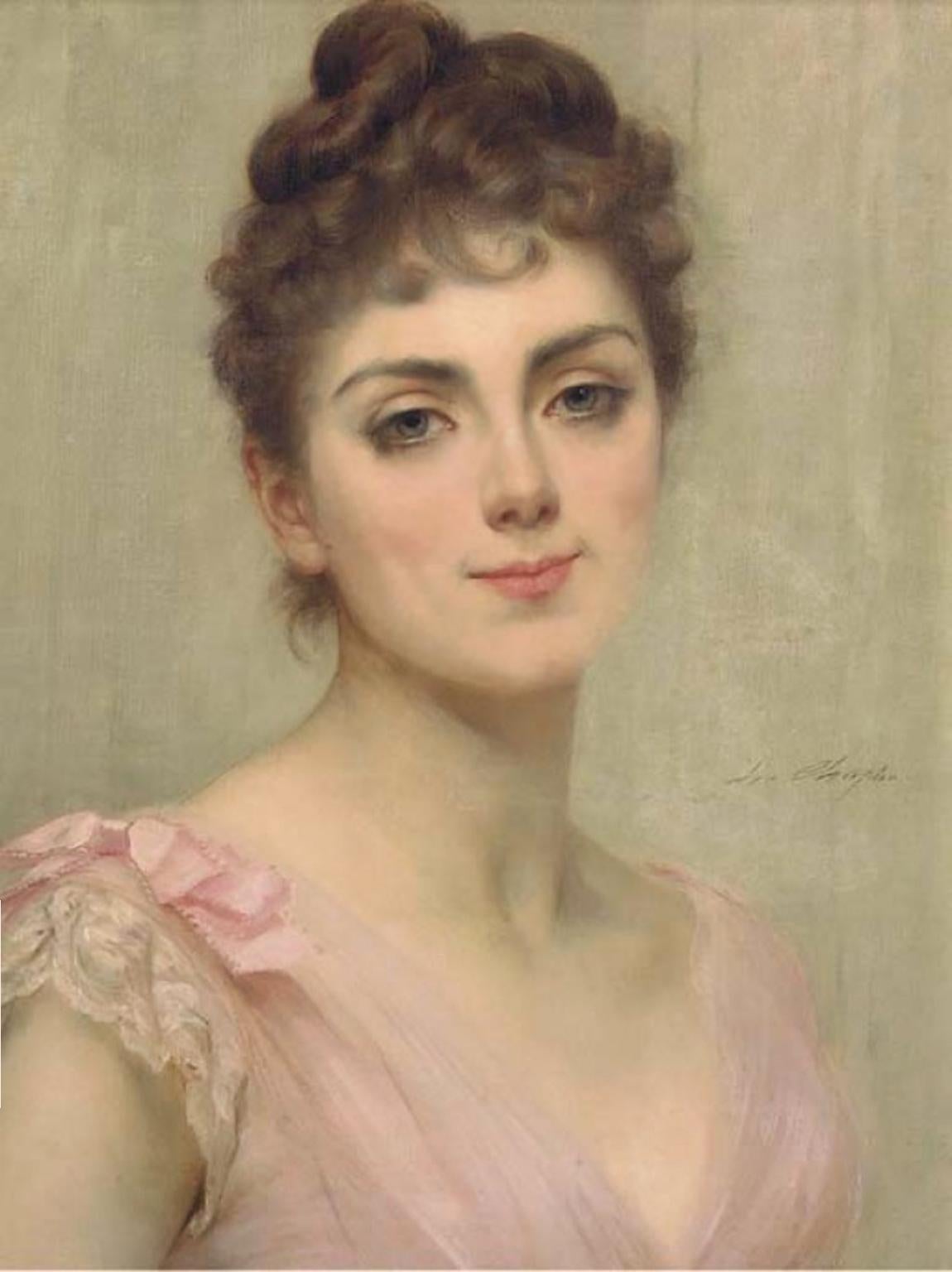 Charles Joshua Chaplin Portrait Painting - Beautiful French Woman, The Coy Look