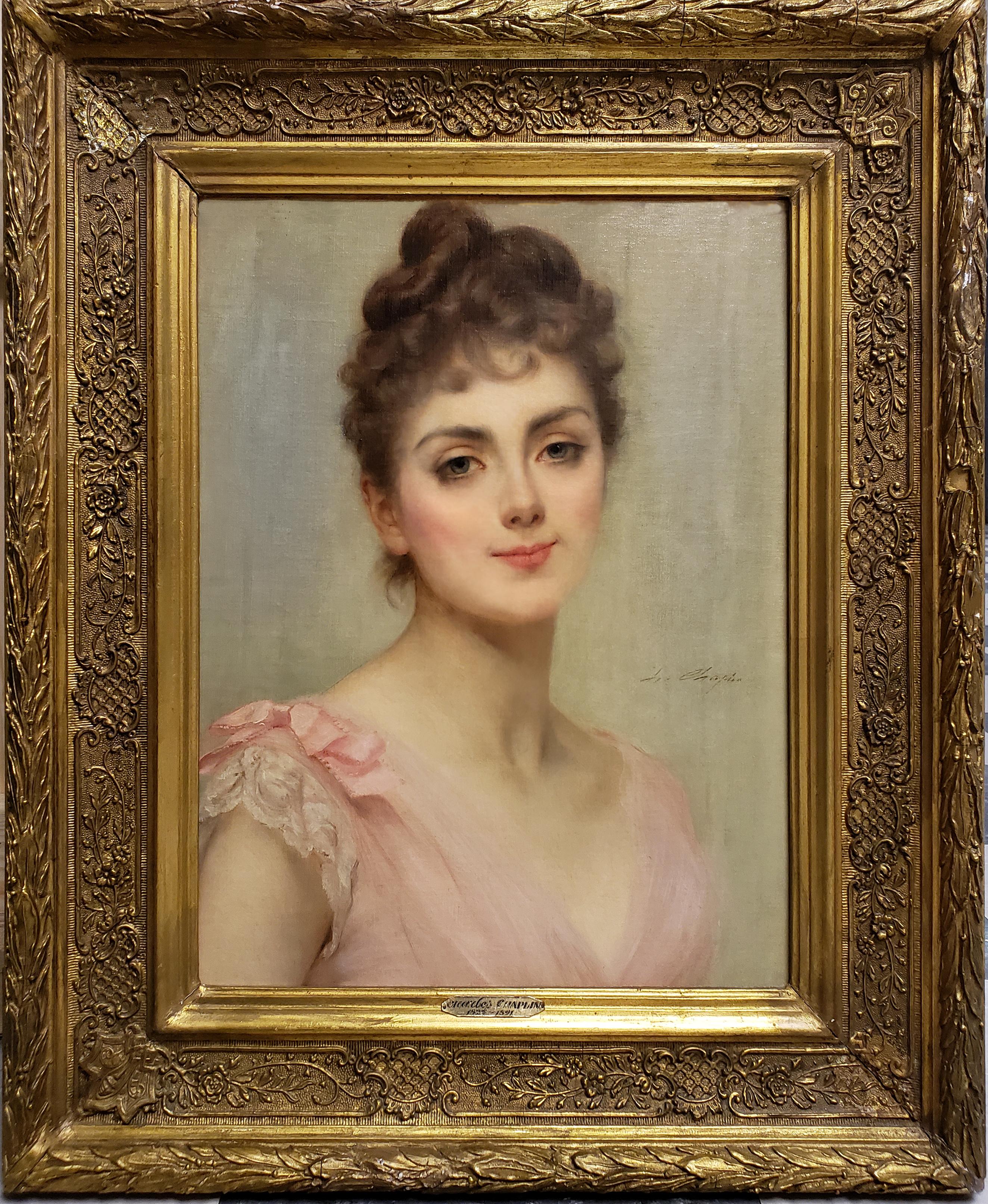 Belle femme, The Coy Look - Painting de Charles Joshua Chaplin