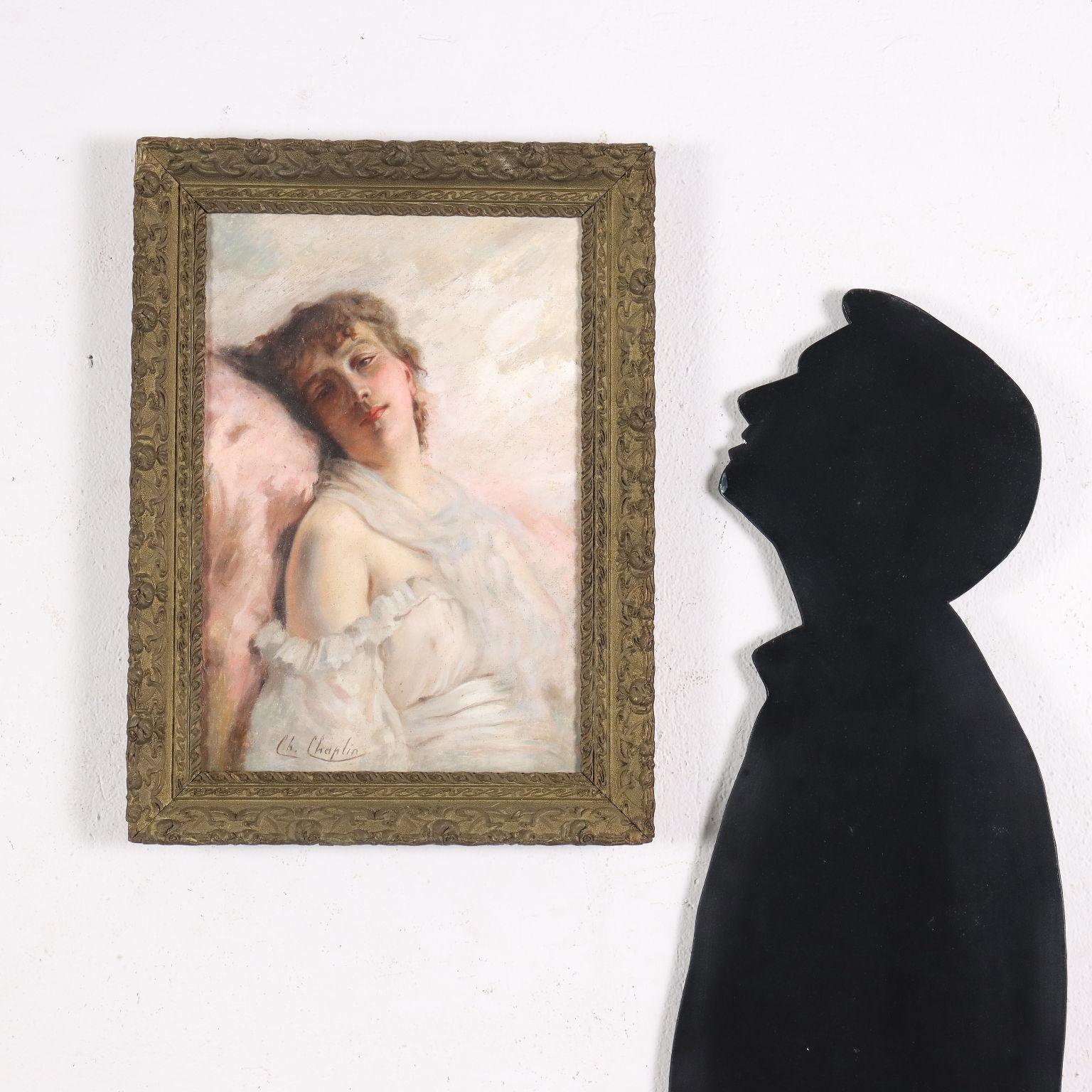 Ritratto femminile, Olio su tela Francia XIX secolo - Painting di Charles Joshua Chaplin