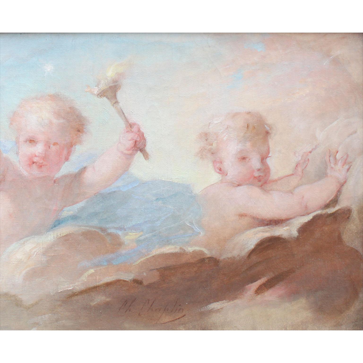 Pair 19th Century French Whimsical Oil on Canvas  