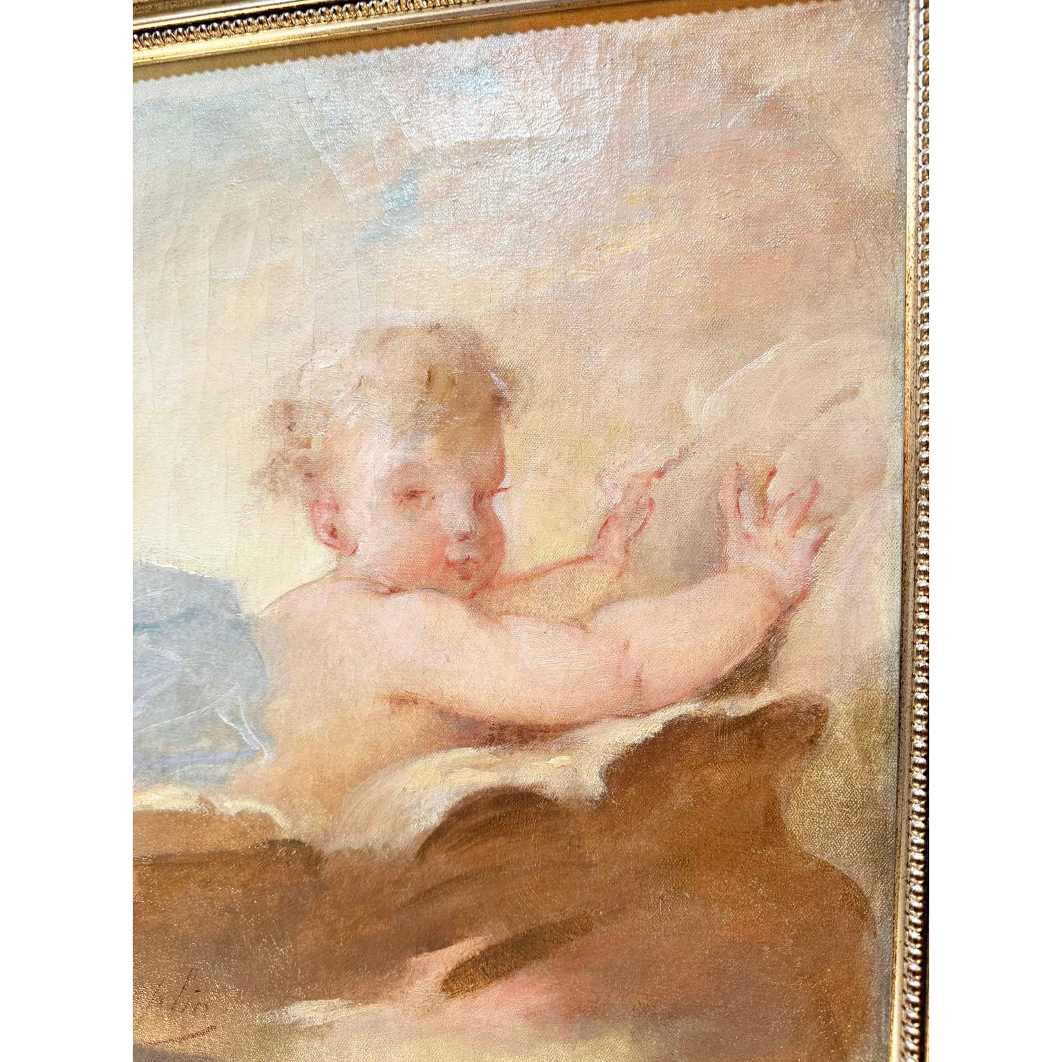Pair 19th Century French Whimsical Oil on Canvas  