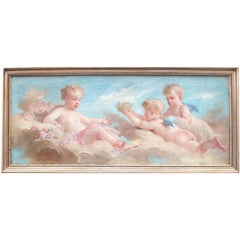 Pair 19th Century French Whimsical Oil on Canvas  "Cherubs and Putti Children"