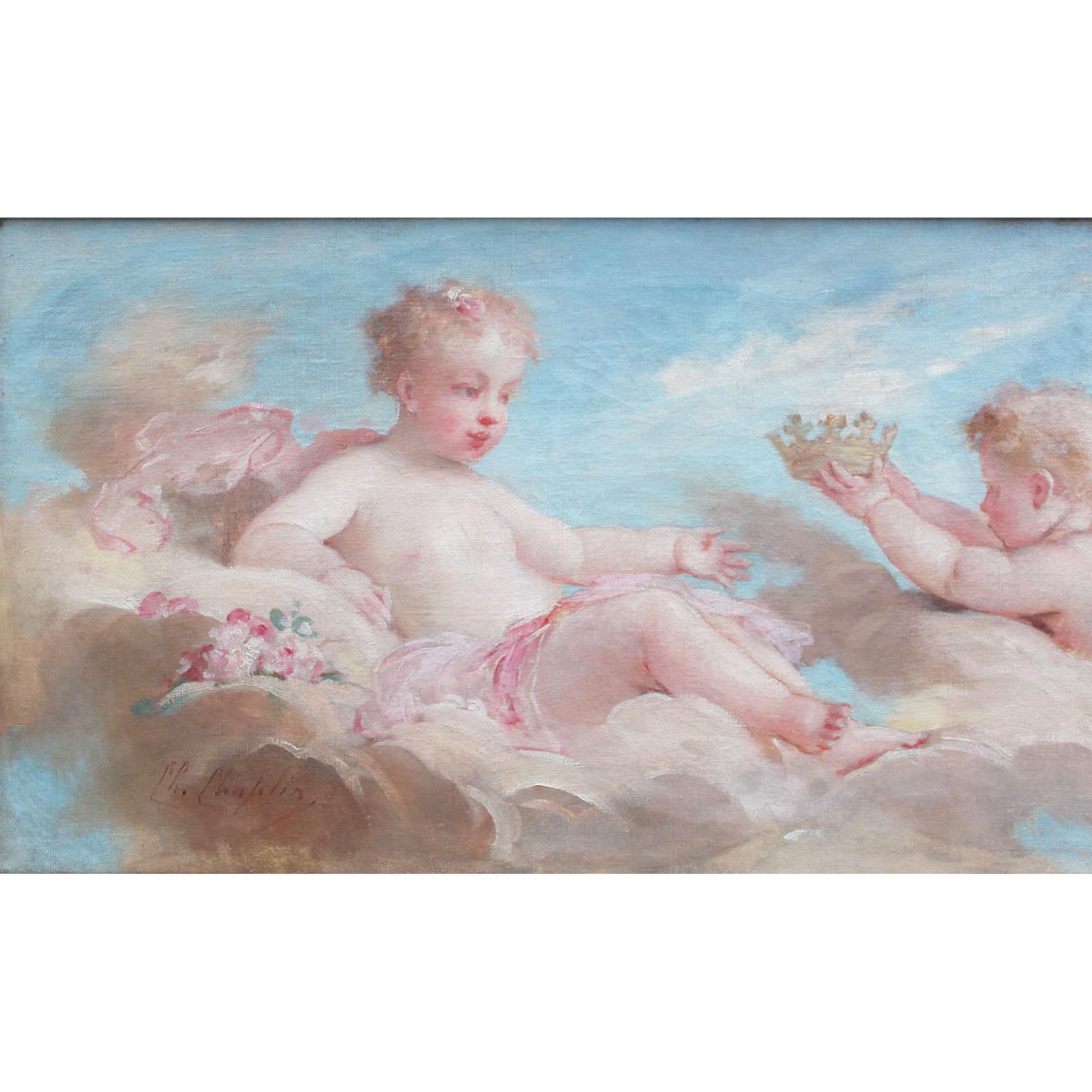 Pair 19th Century French Whimsical Oil on Canvas  