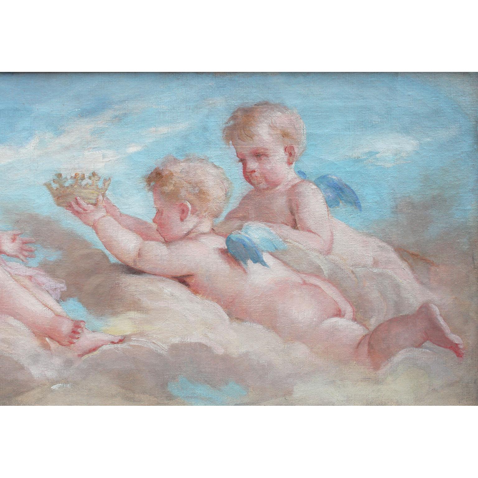 Charles Joshua Chaplin (French, 1825-1891) A Very Fine and Charming Pair of 19th Century French Whimsical Oils on Canvas of Cherubs and Putti, after François Boucher (French, 1703–1770), 