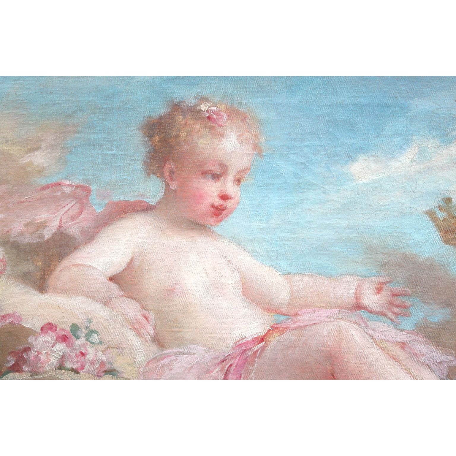 Pair 19th Century French Whimsical Oil on Canvas  
