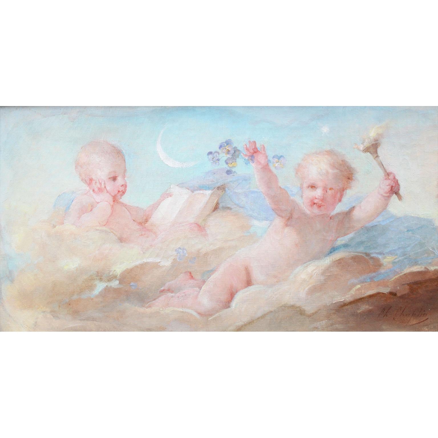 Pair 19th Century French Whimsical Oil on Canvas  
