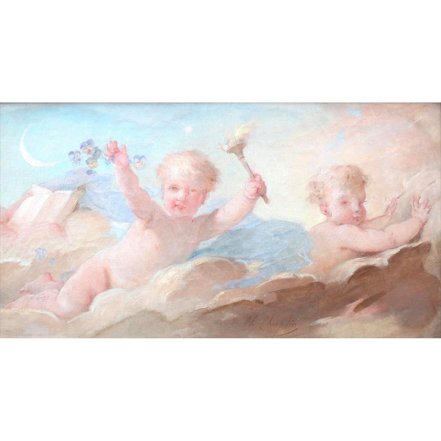 Pair 19th Century French Whimsical Oil on Canvas  