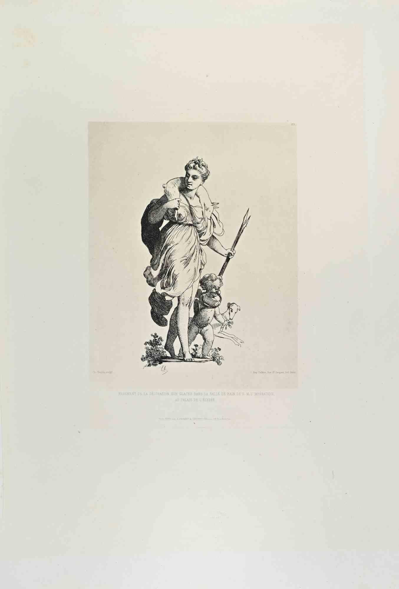 Diana after the Hunt is a black and white etching realized by Charles Chaplin (1825 – 1891) in 1870s.

Titled in the lower.

Image size: 19cmx24cm.

Very Good condition.

Signed in the plate bottom left.

Realized by Cadart for the "Société des
