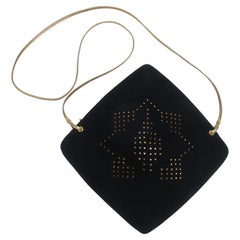 Charles Jourdan Black & Gold Suede Leather Handbag, 1970’s