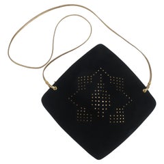 Retro Charles Jourdan Black & Gold Suede Leather Handbag, 1970’s