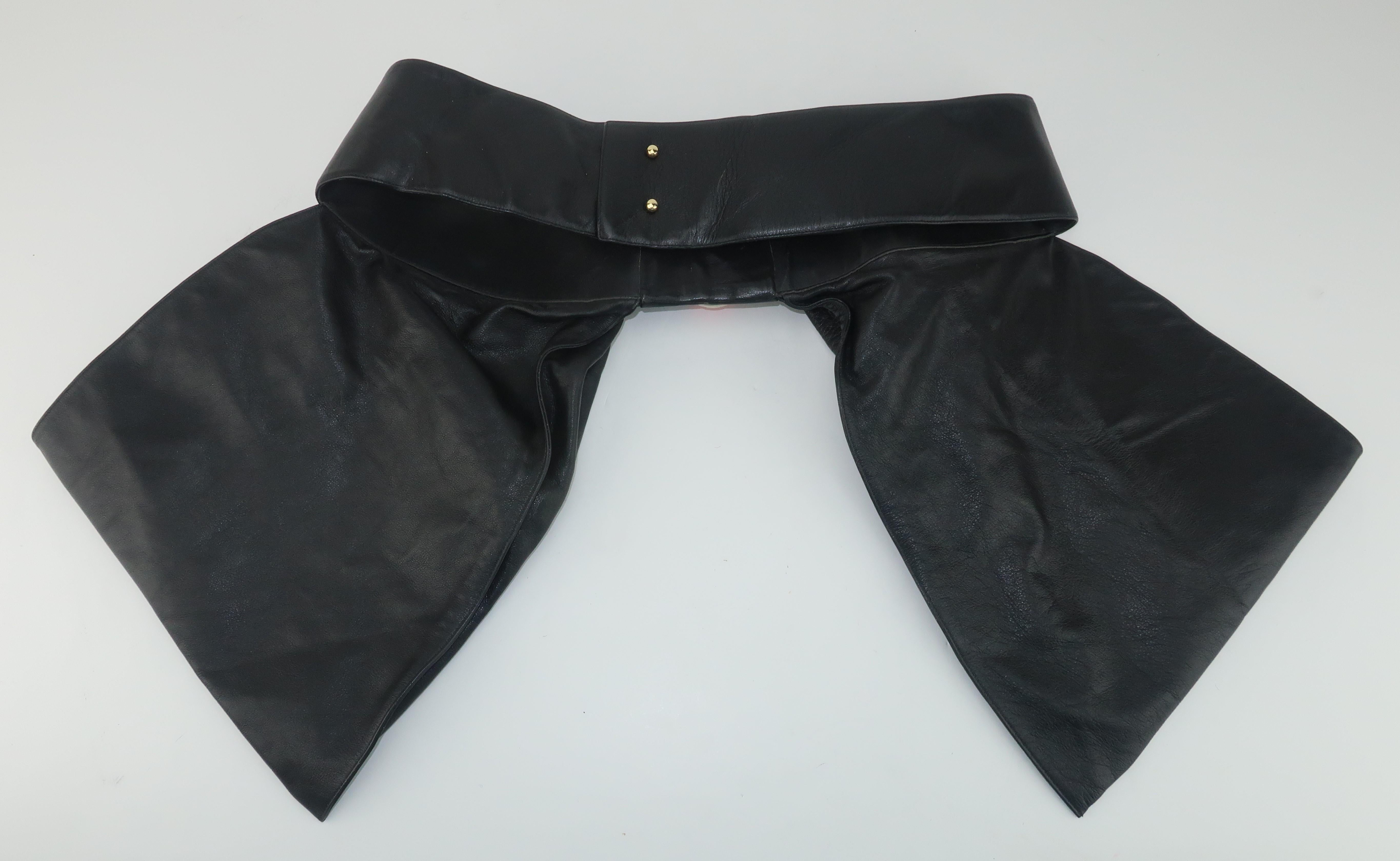 Charles Jourdan Black Leather Bejeweled Bow Belt, 1980's 7