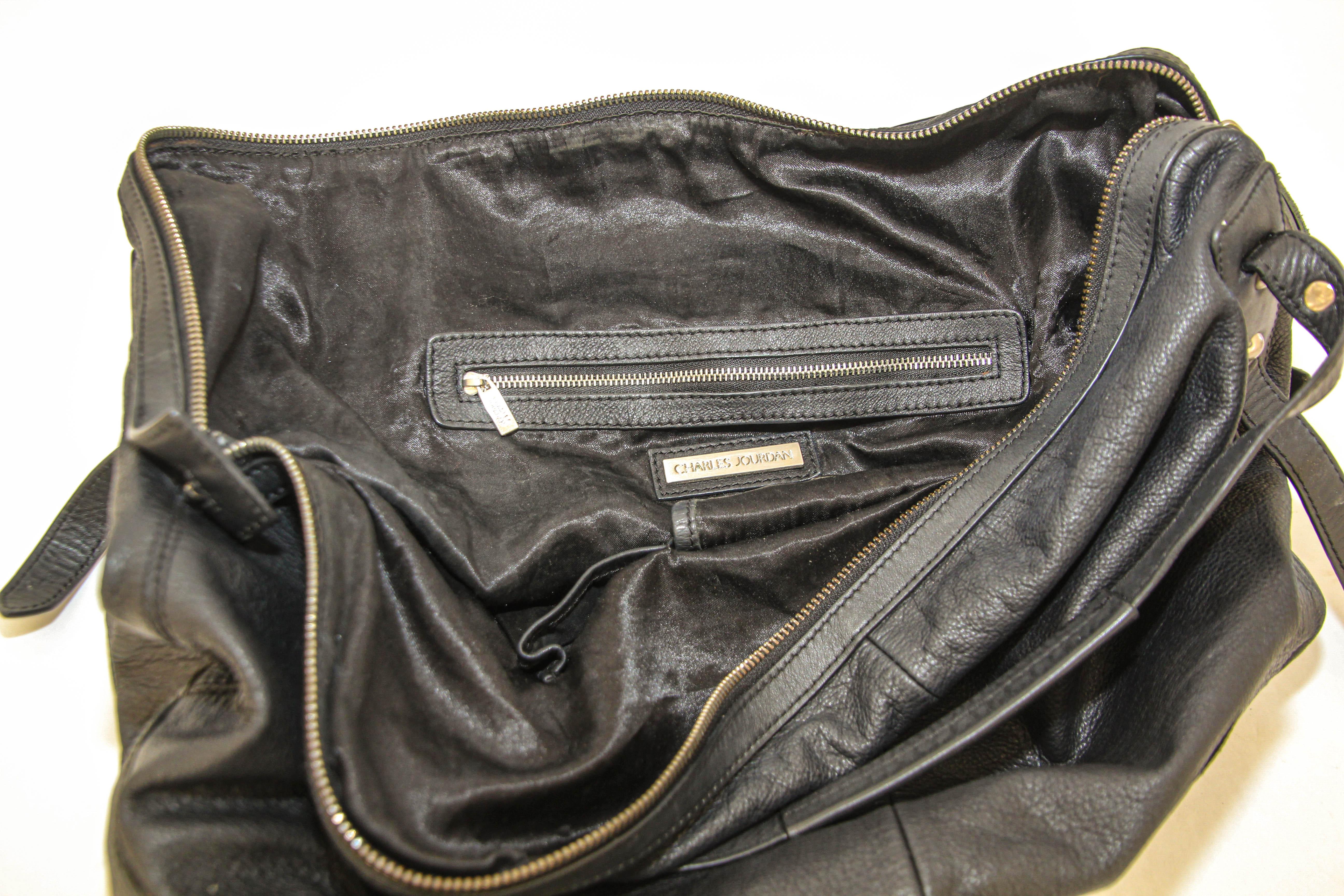 Charles Jourdan Black Leather Satchel Handle Computer Bag For Sale 8