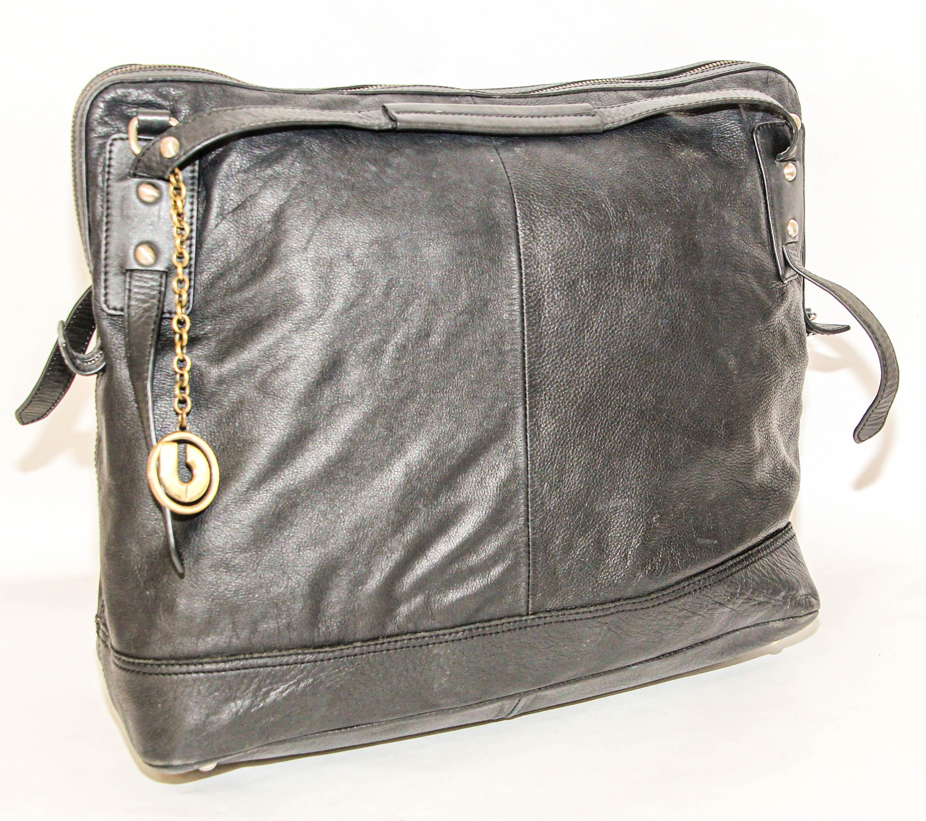 Charles Jourdan Black Leather Satchel Handle Computer Bag For Sale 9