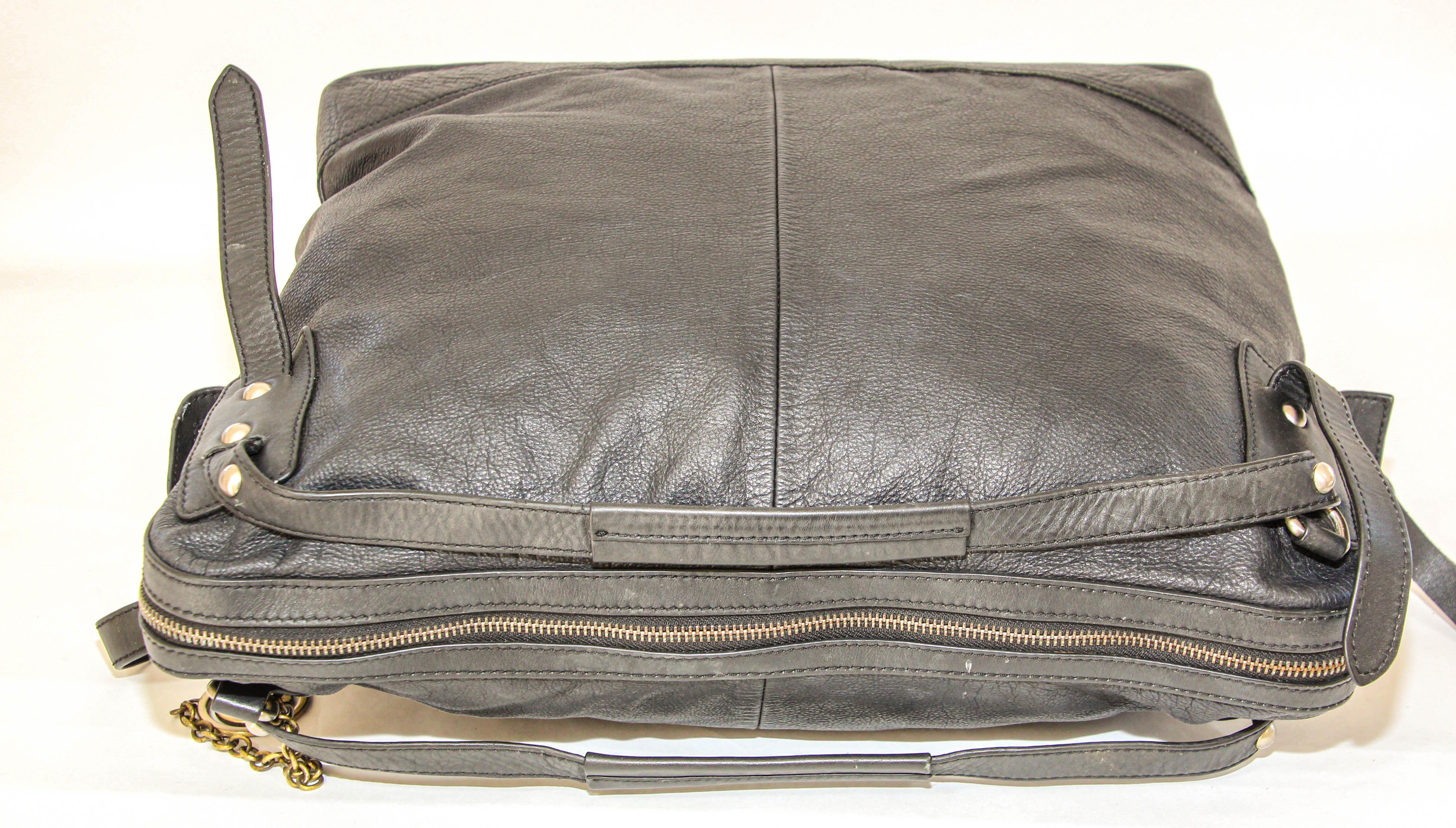 Charles Jourdan Black Leather Satchel Handle Computer Bag For Sale 10