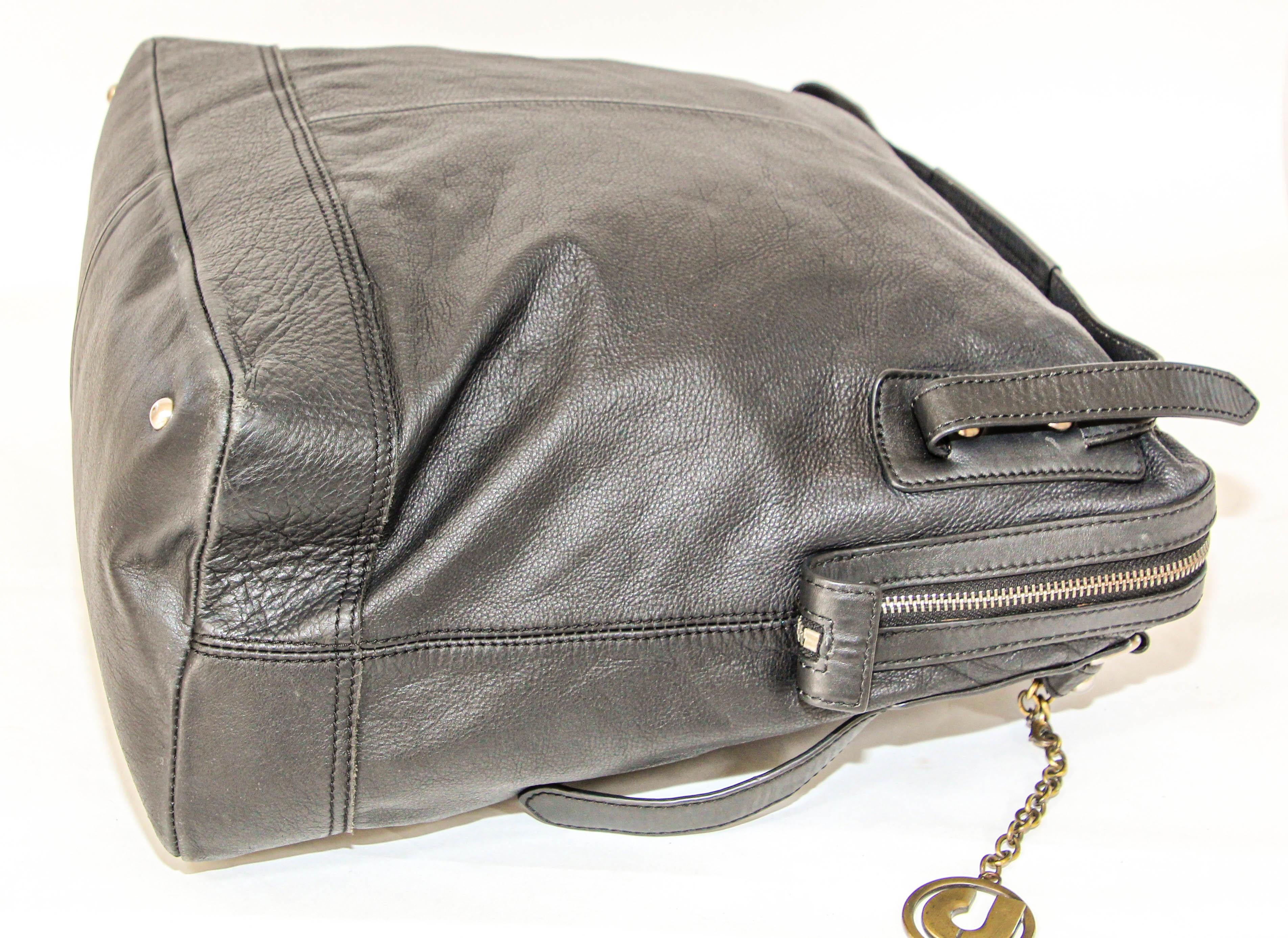 Charles Jourdan Black Leather Satchel Handle Computer Bag For Sale 11