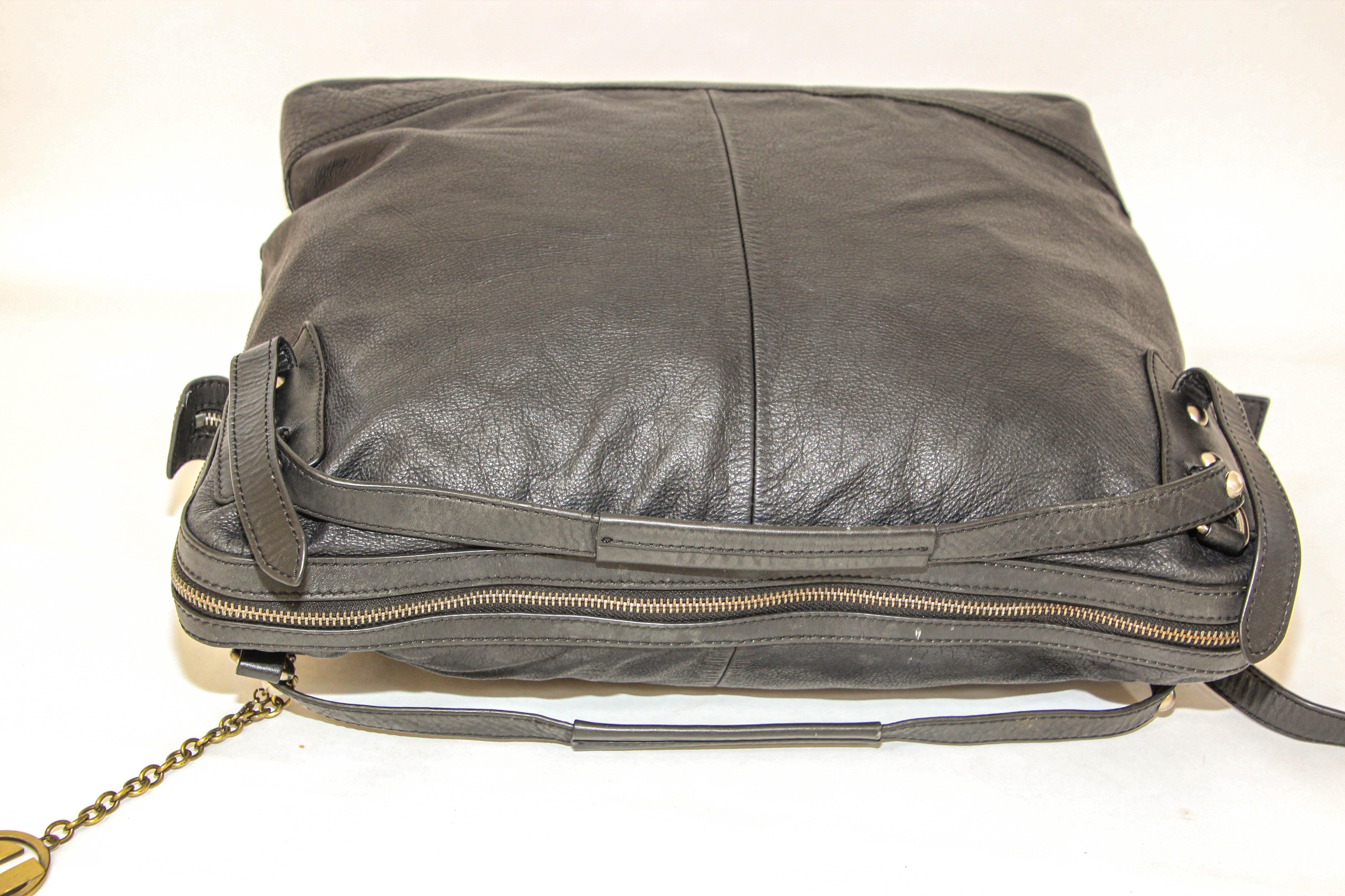 Charles Jourdan Black Leather Satchel Handle Computer Bag For Sale 14