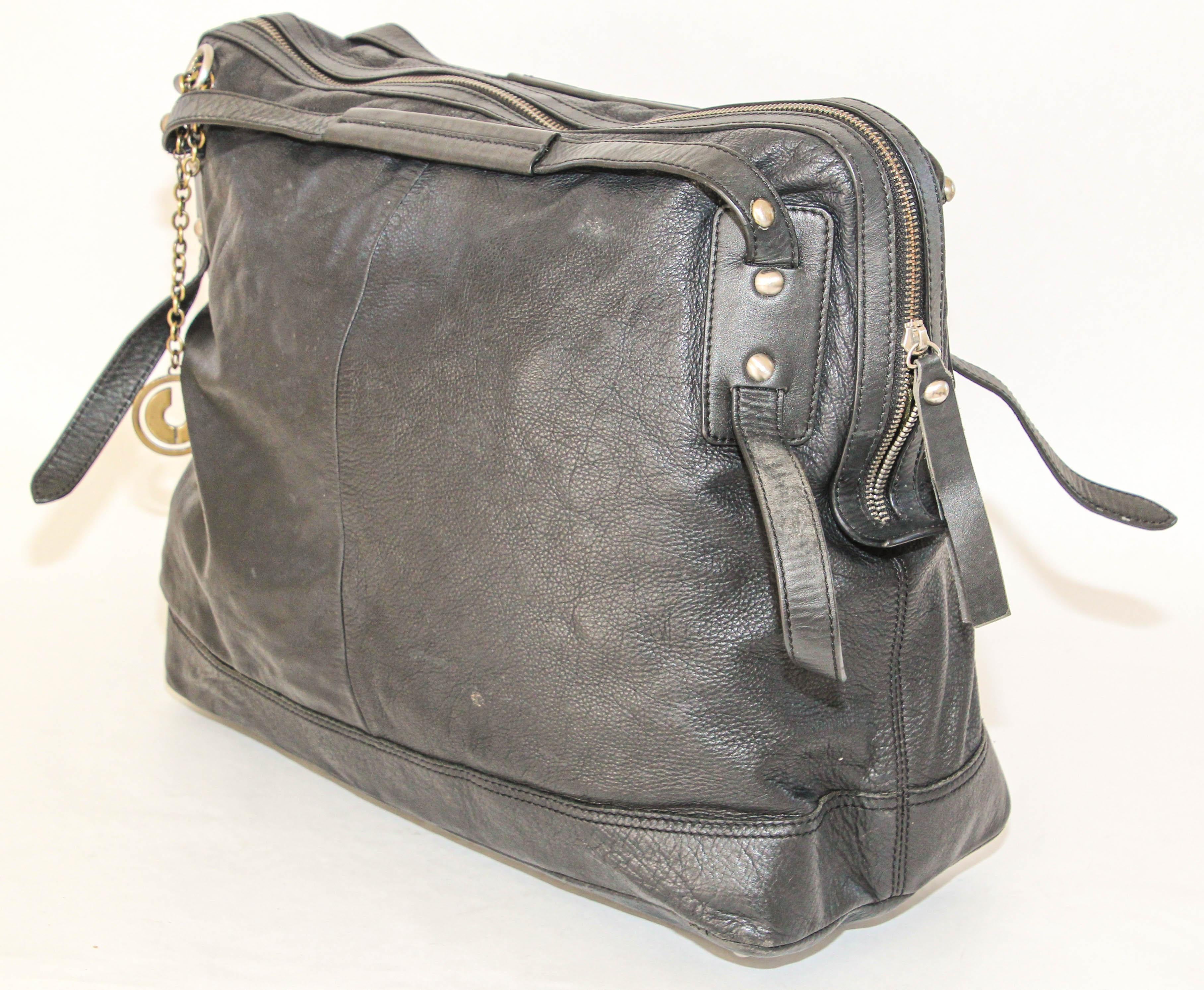 Charles Jourdan Black Leather Satchel Handle Computer Bag For Sale 2