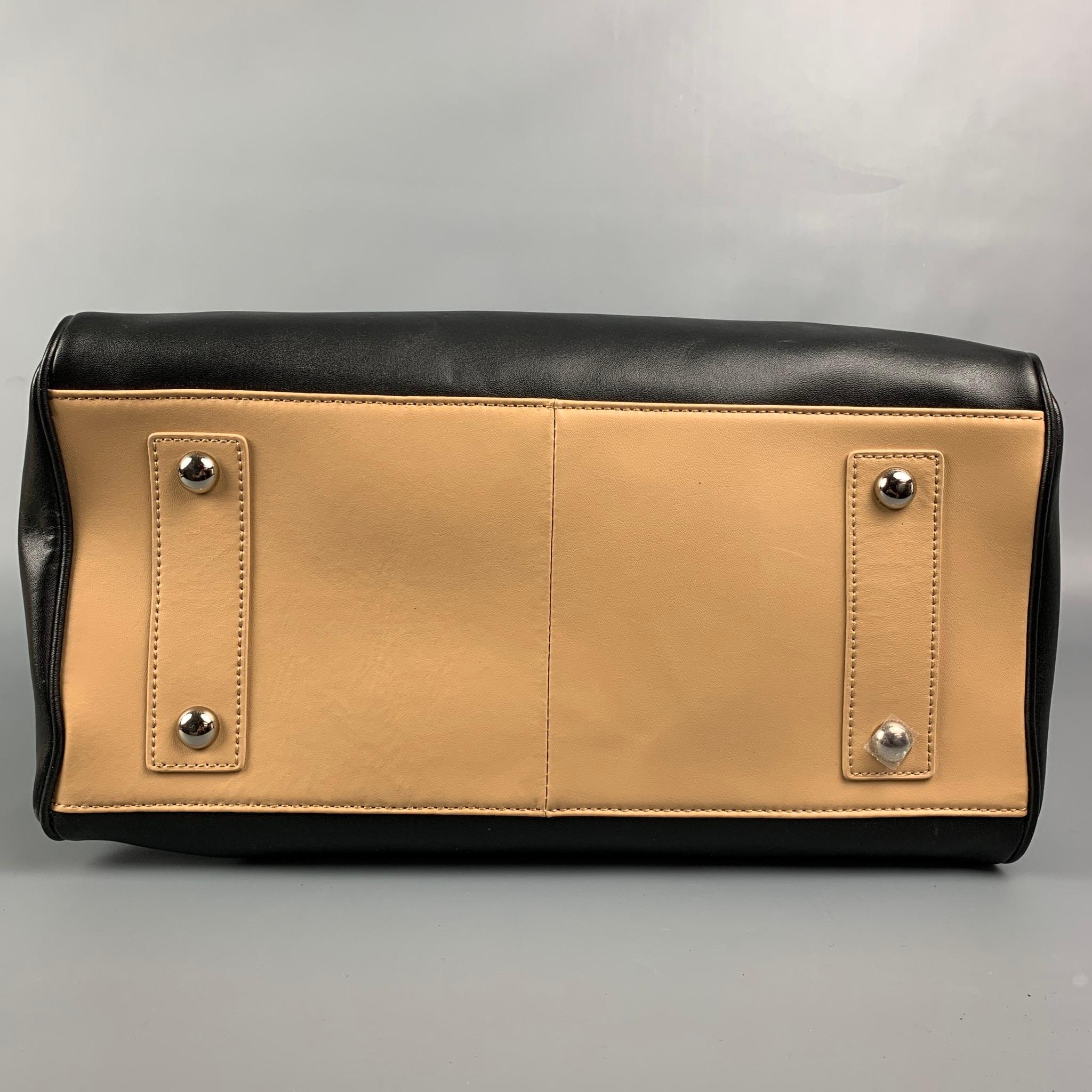 CHARLES JOURDAN Black & Tan Leather Tote Dalton Handbag In New Condition In San Francisco, CA