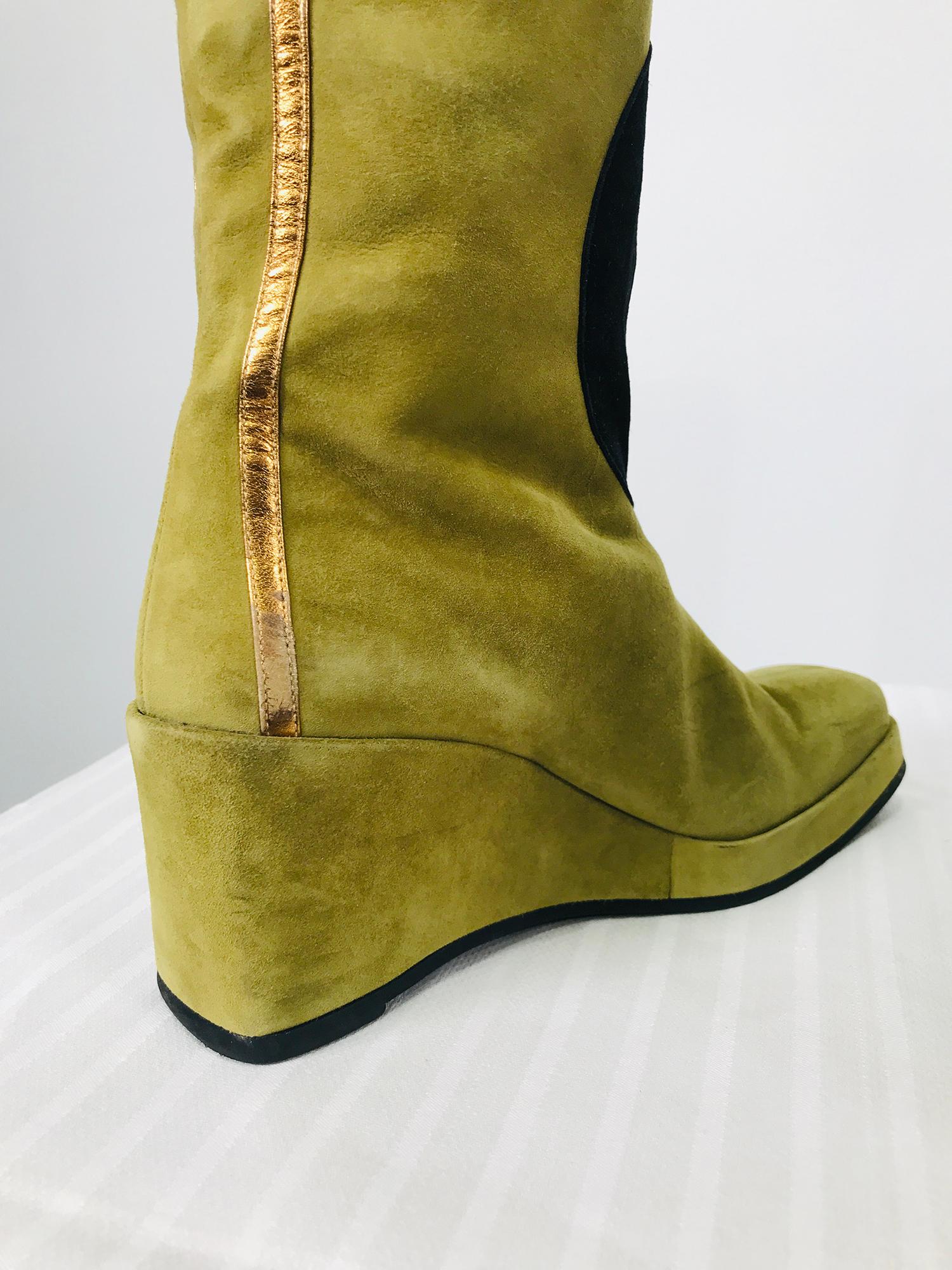 Women's Charles Jourdan Multicolour Applique Suede & Leather Wedge Heel Boots