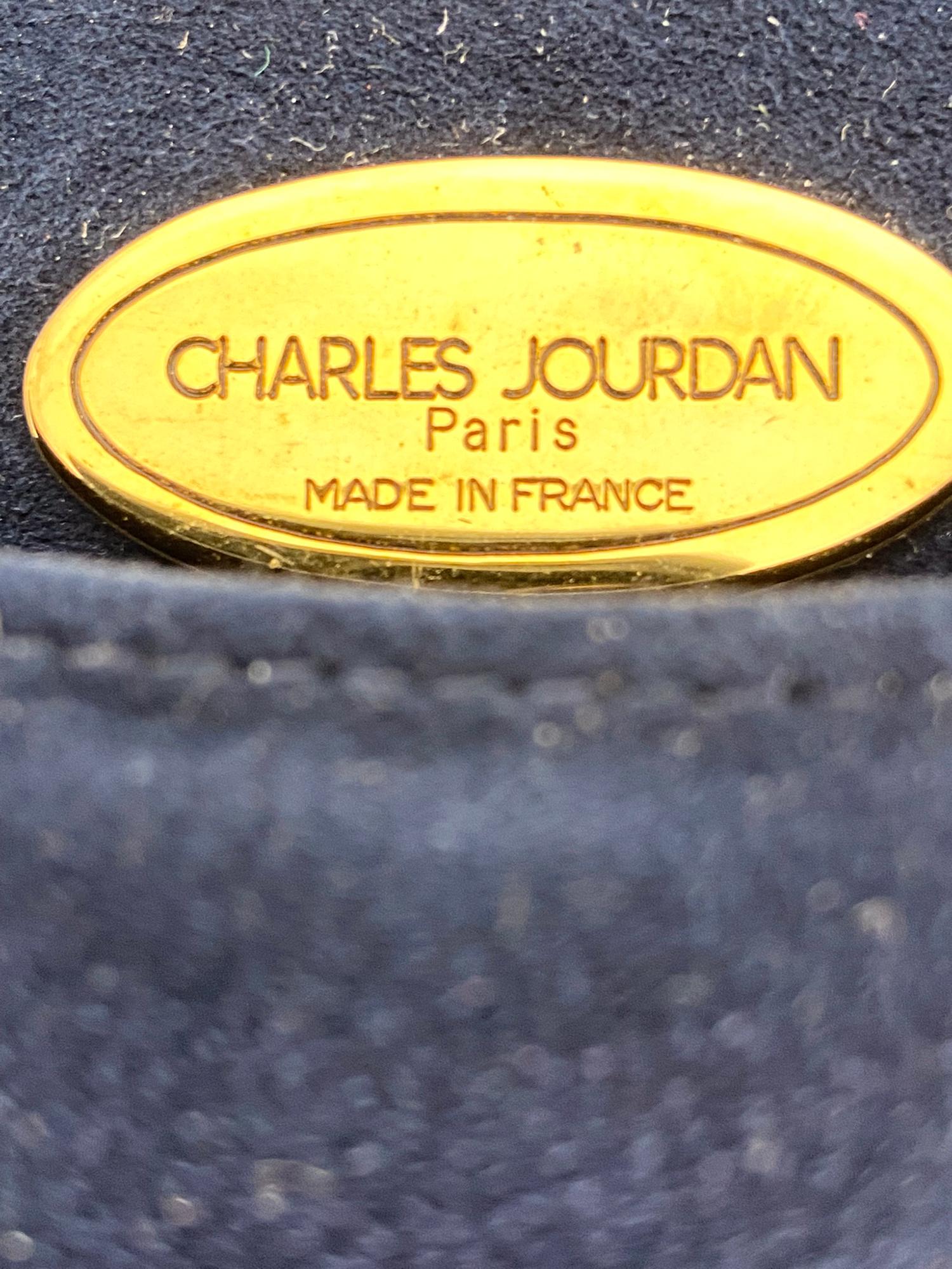 Charles Jourdan - Sac à bandoulière en daim et cuir bleu marine à rabat sur le devant, années 1990 en vente 3