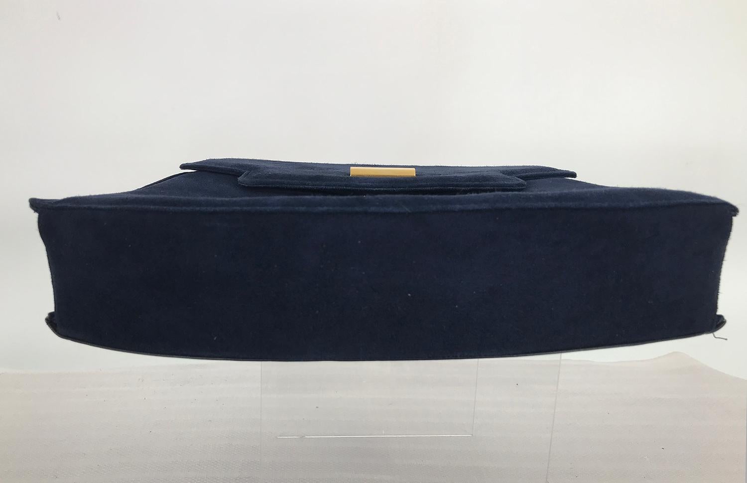 Charles Jourdan Navy Blue Flap Front Suede & Leather Shoulder Bag 1990s For Sale 2
