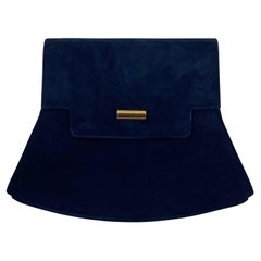 Vintage Charles Jourdan Navy Blue Flap Front Suede & Leather Shoulder Bag 1990s