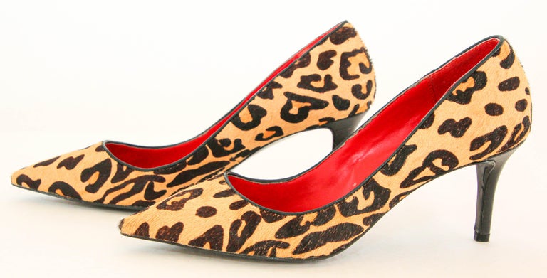 Charles Jourdan Paris Leopard Print Pony Hair heels Pumps Size US