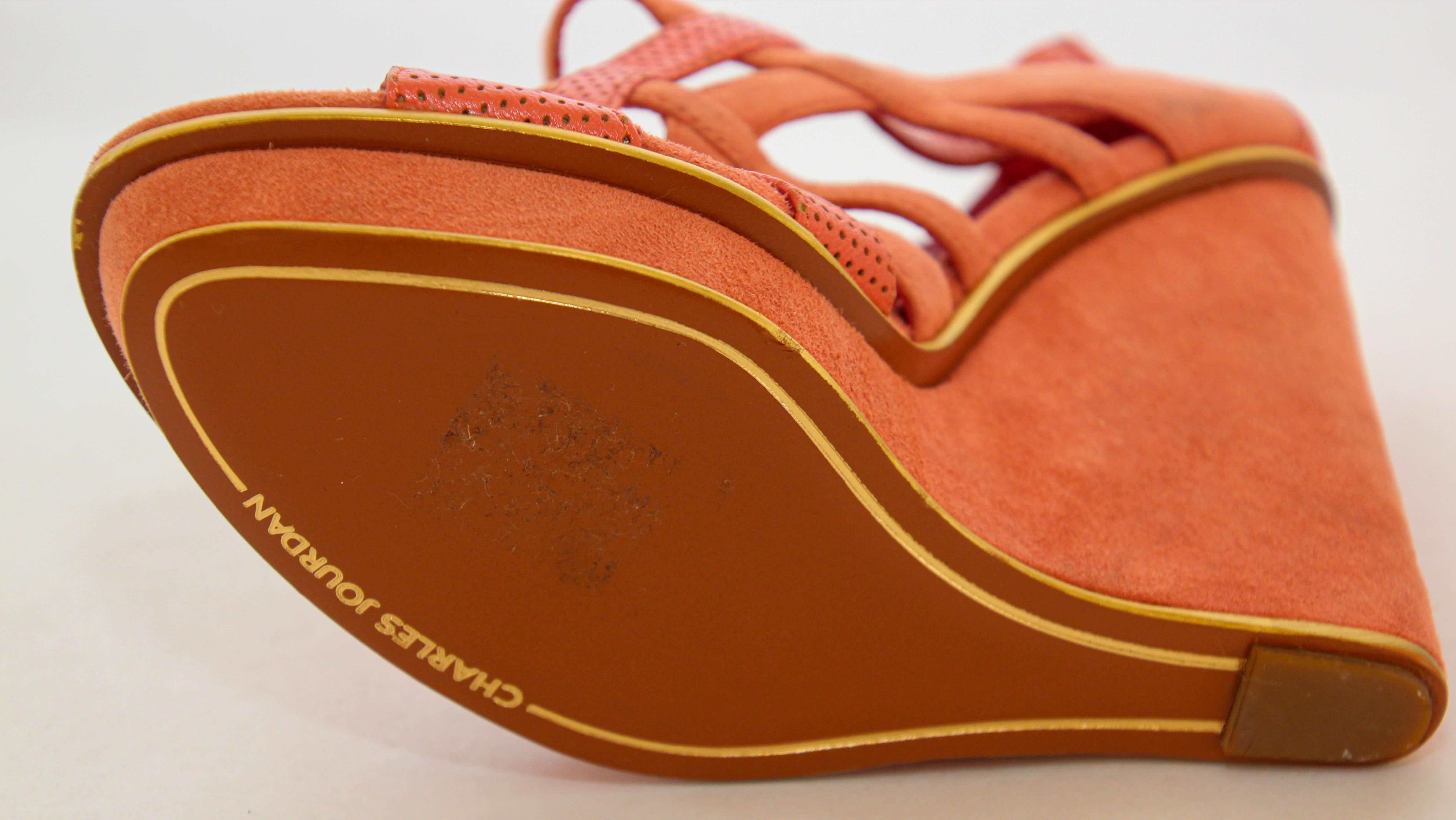 Charles Jourdan Paris Orange Wedge Sandals Size US 6 EU 36 For Sale 6