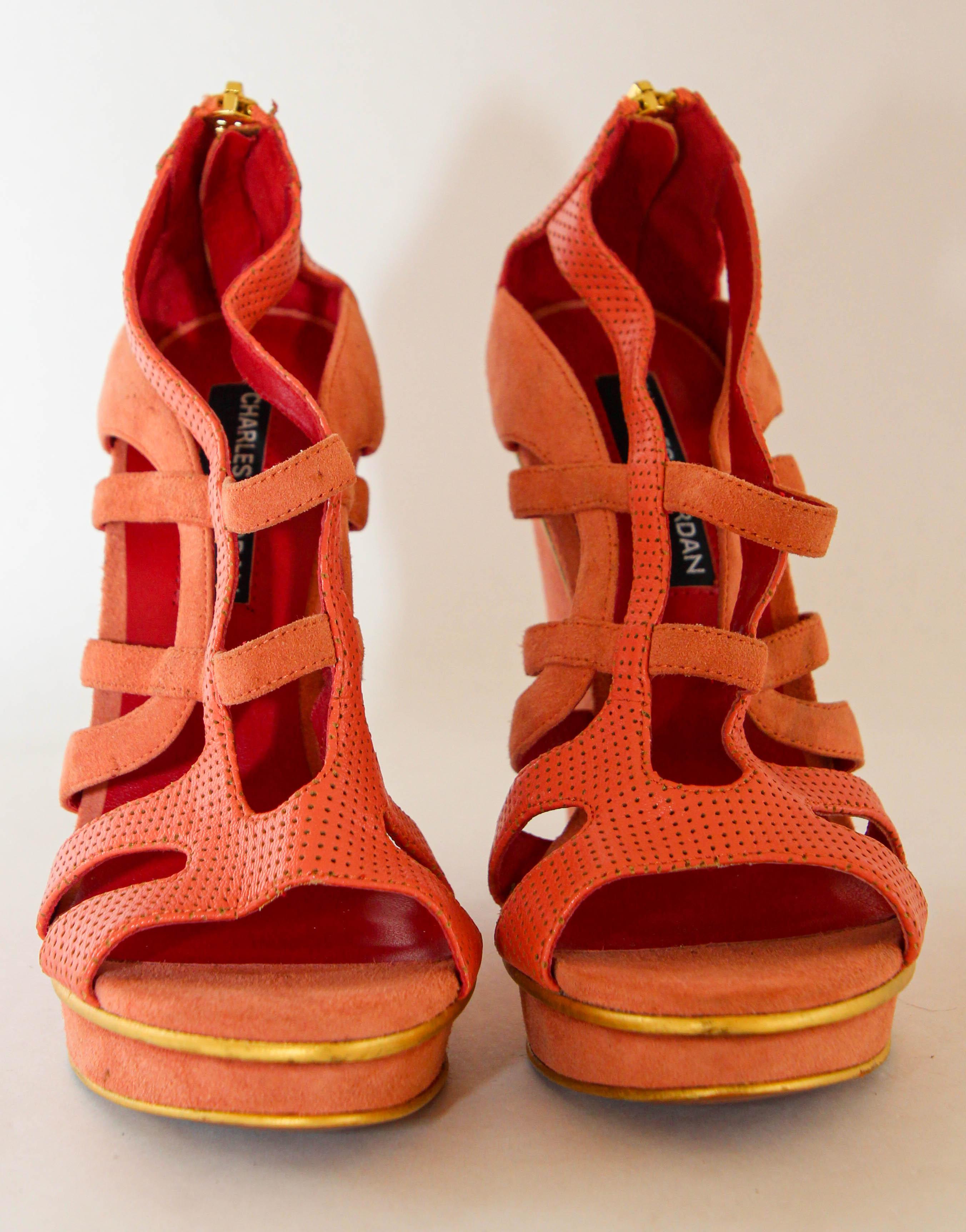 Charles Jourdan Paris Orange Wedge Sandals Size US 6 EU 36 For Sale 9