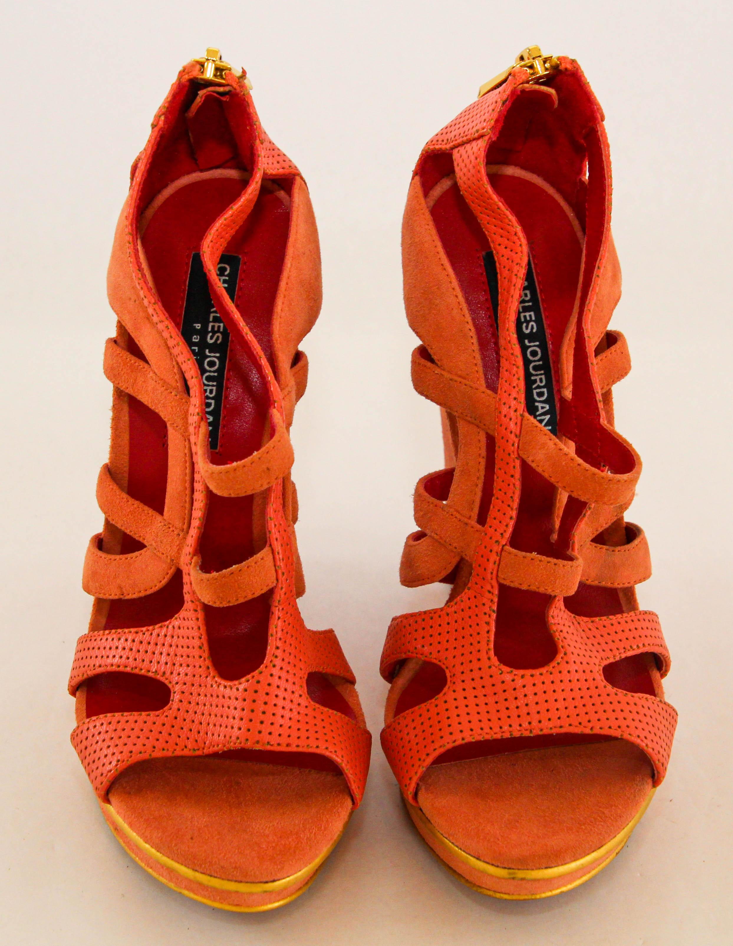Charles Jourdan Paris Orange Wedge Sandals Size US 6 EU 36 For Sale 10