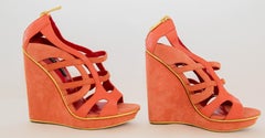 Charles Jourdan Paris Orange Wedge Sandals Size US 6 EU 36