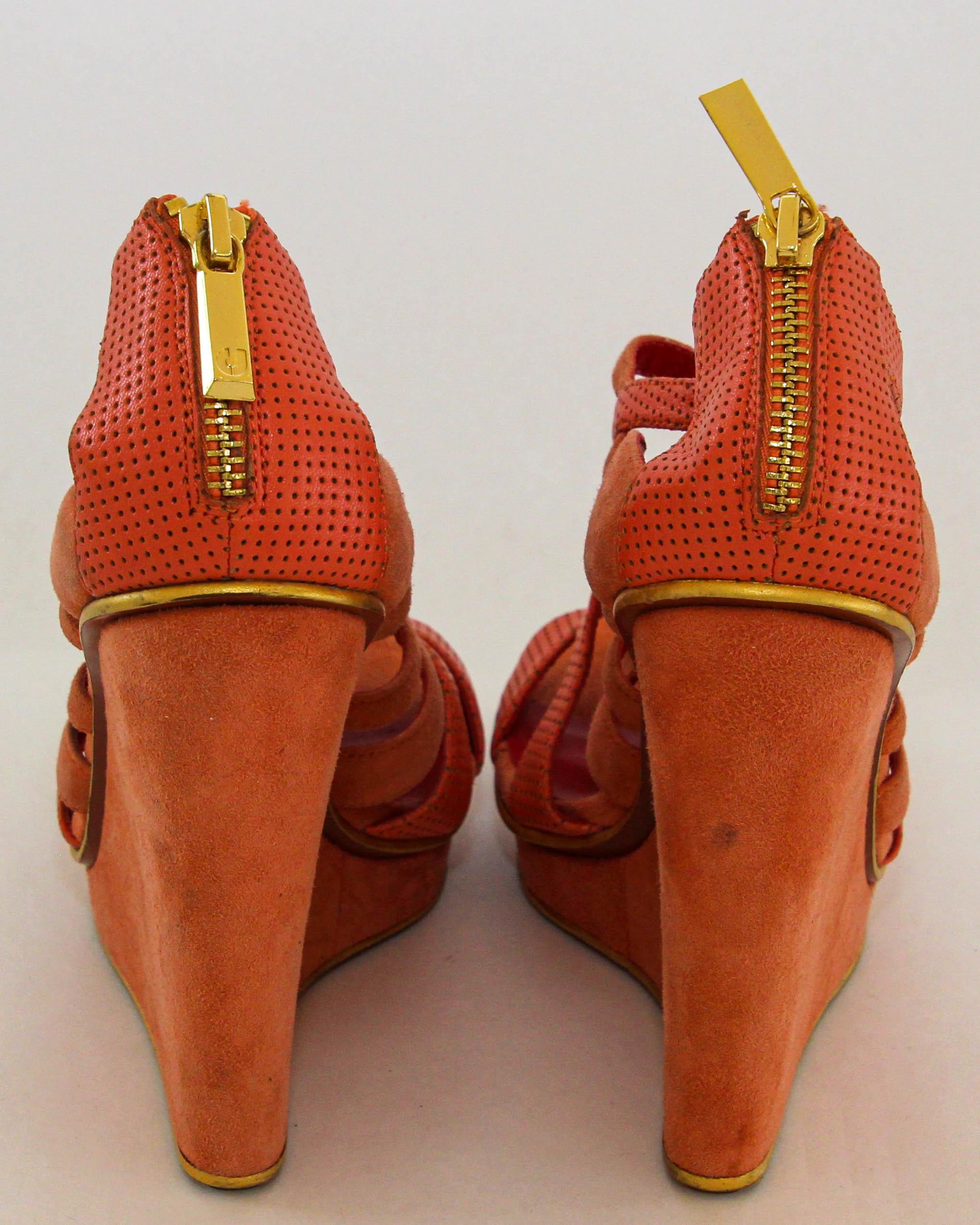 Women's Charles Jourdan Paris Orange Wedge Sandals Size US 6 EU 36 For Sale