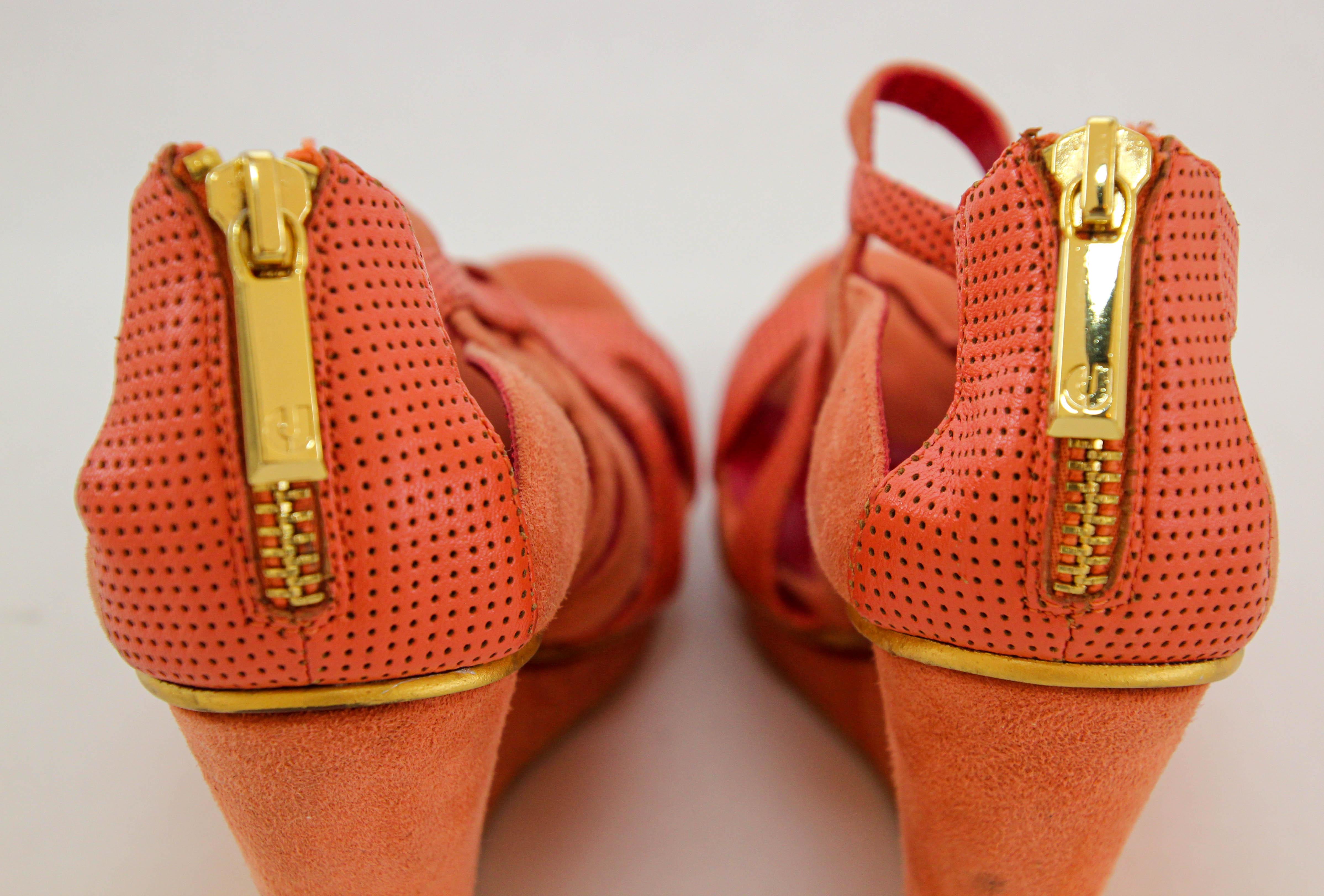 Charles Jourdan Paris Orange Wedge Sandals Size US 6 EU 36 For Sale 1