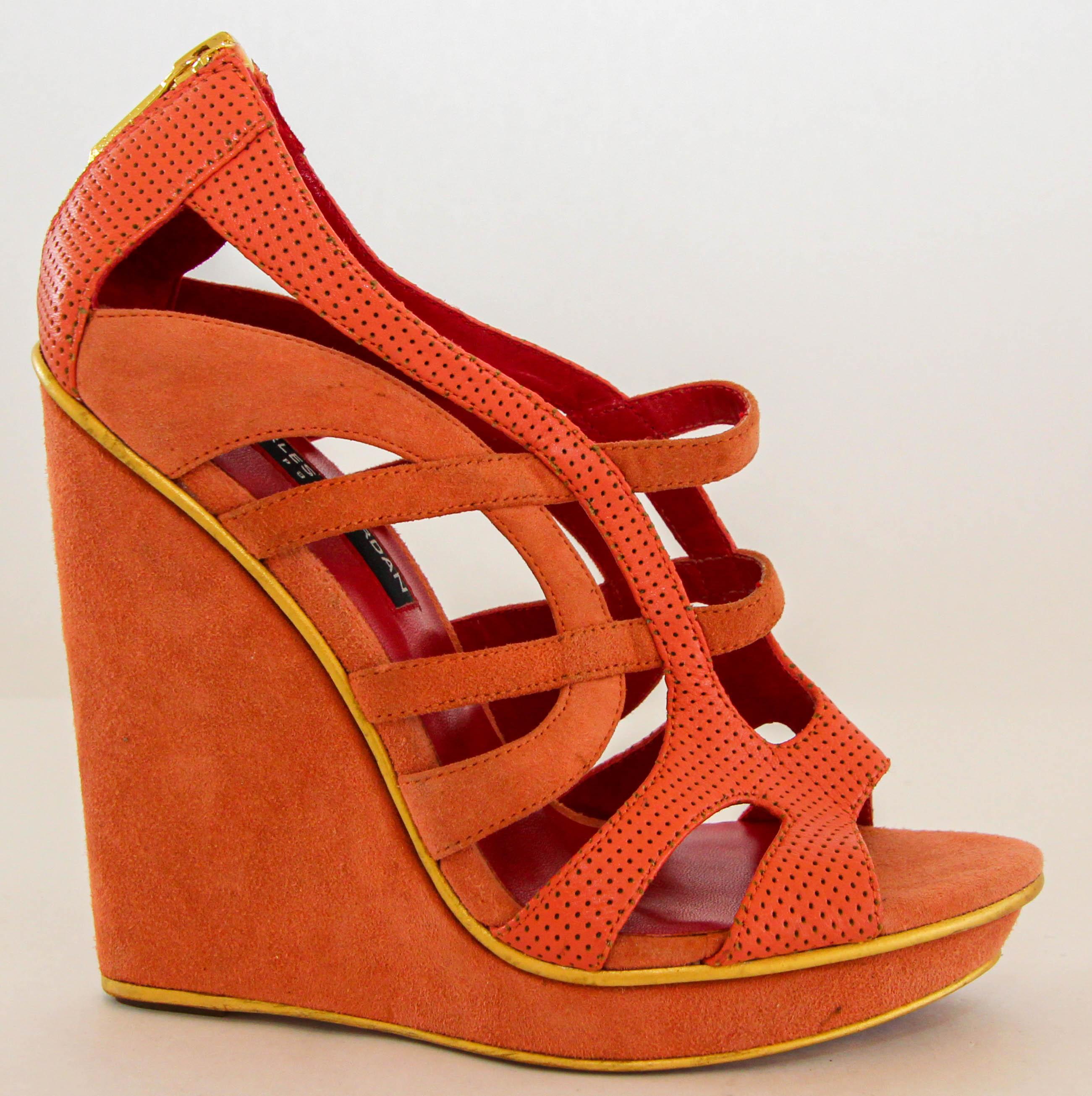 Charles Jourdan Paris Orange Wedge Sandals Size US 6 EU 36 For Sale 3