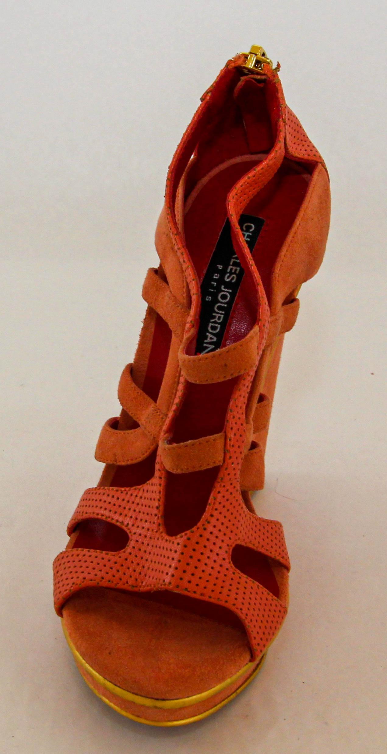 Charles Jourdan Paris Orange Wedge Sandals Size US 6 EU 36 For Sale 4