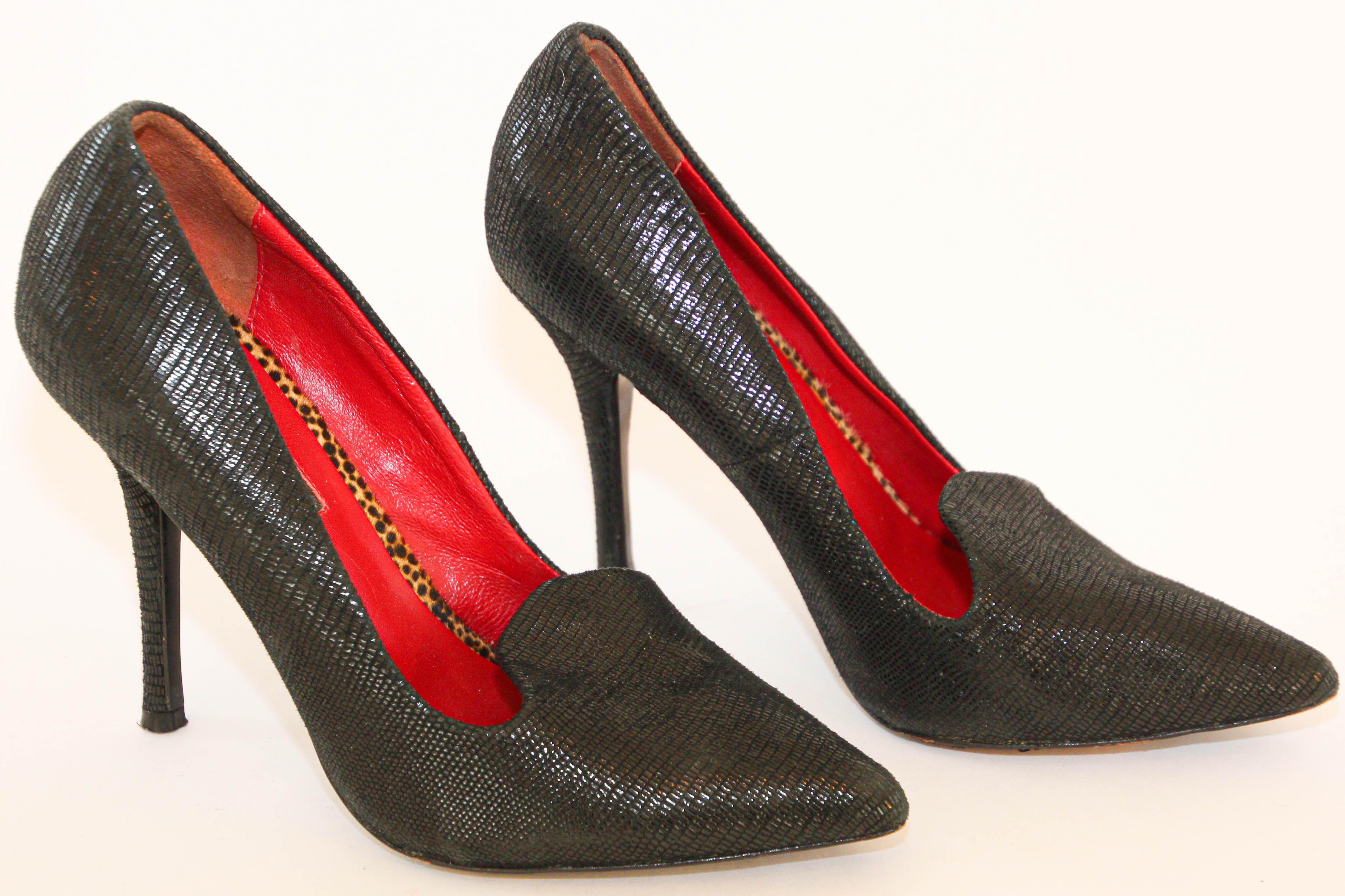 Charles Jourdan Paris Shoes Heels Black Suede 1990s For Sale 6