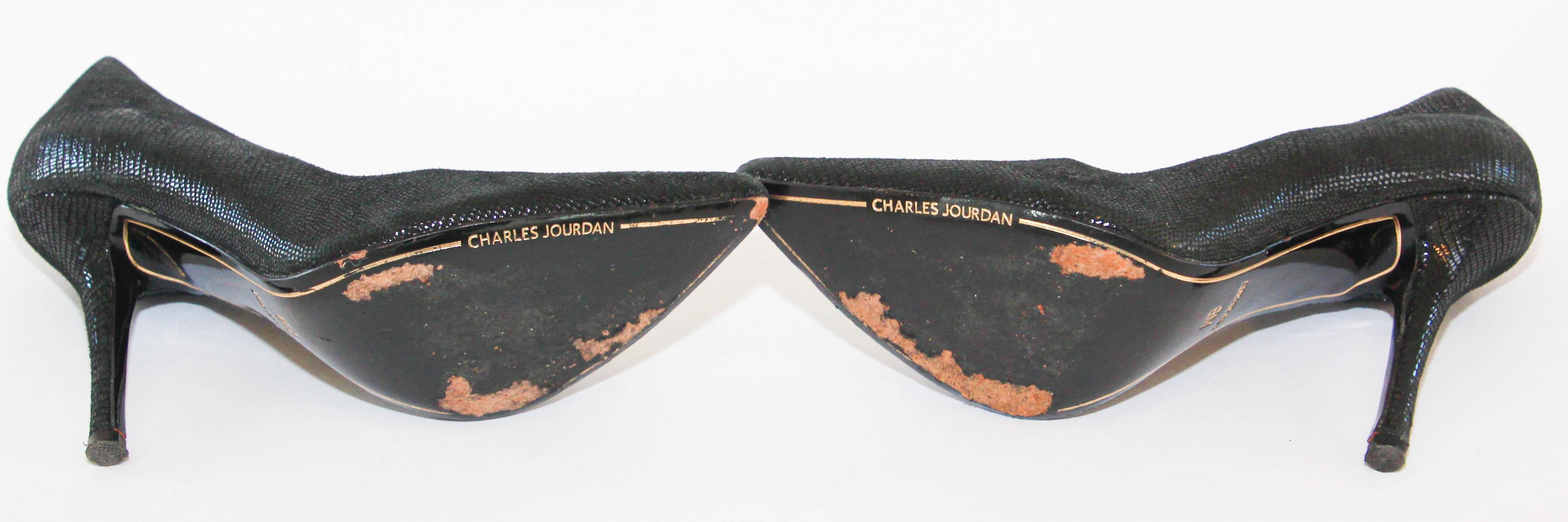 Brown Charles Jourdan Paris Shoes Heels Black Suede 1990s For Sale