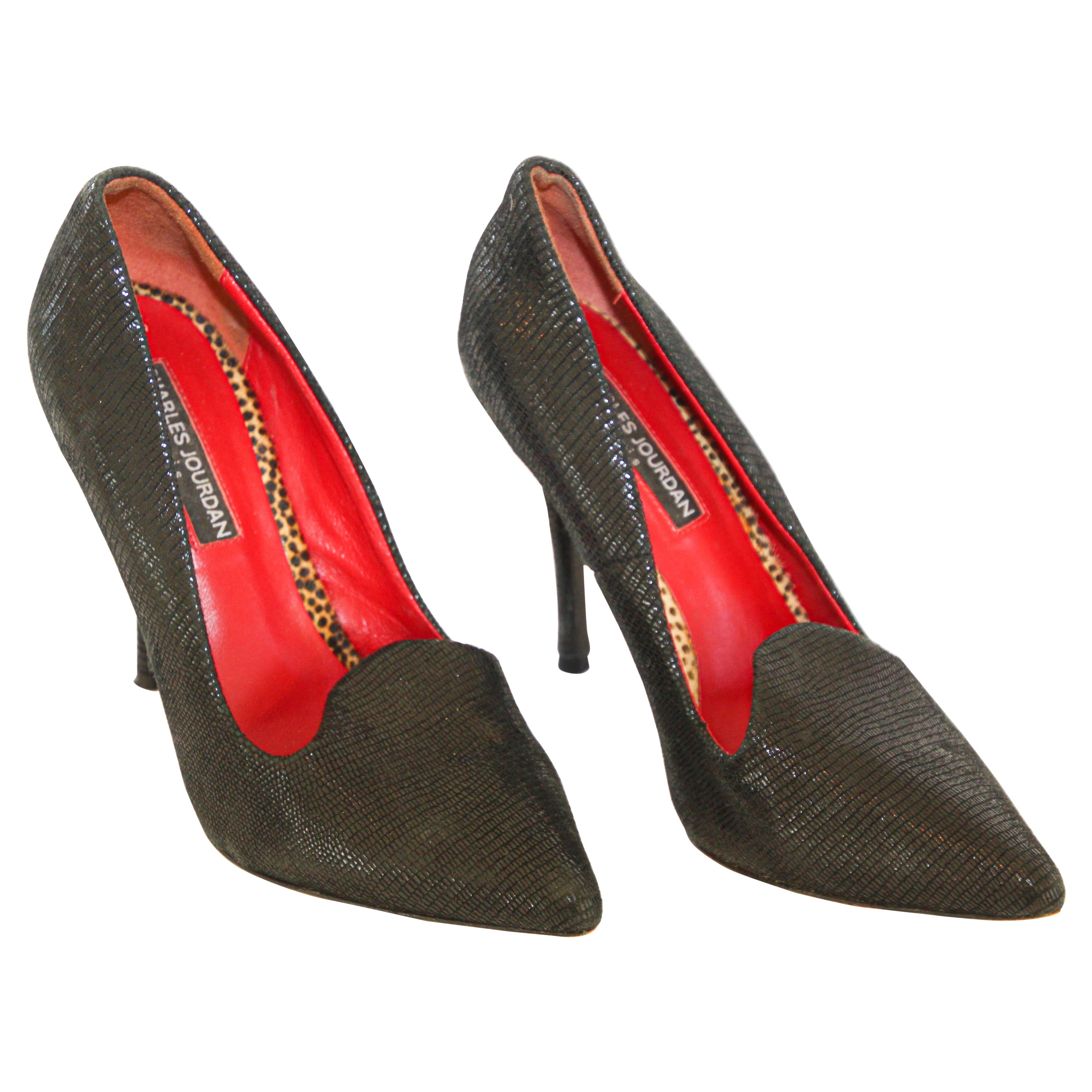 Charles Jourdan Scarpe con tacco in pelle scamosciata nera anni '90 in vendita